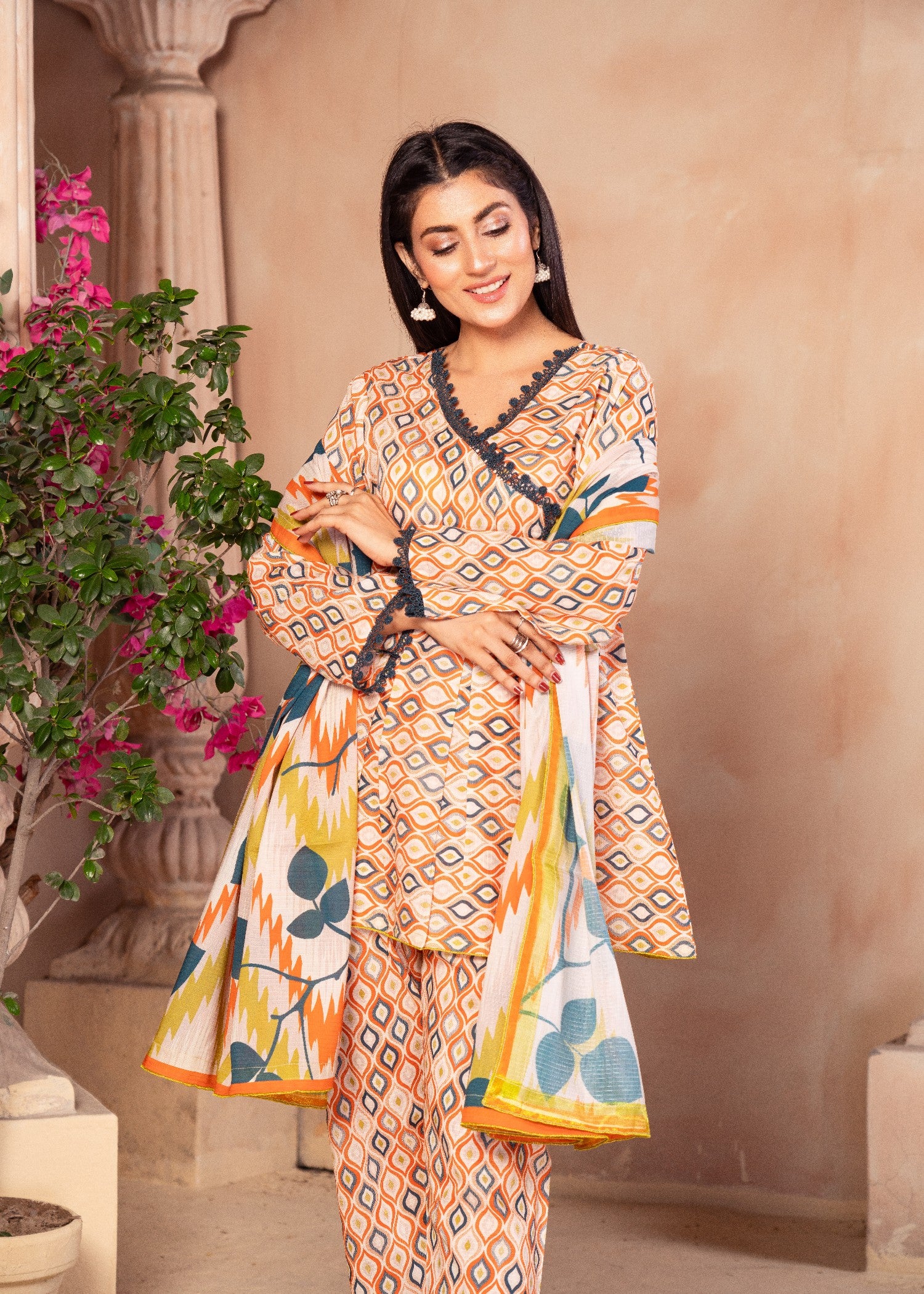 lawn Short Frock in Beige