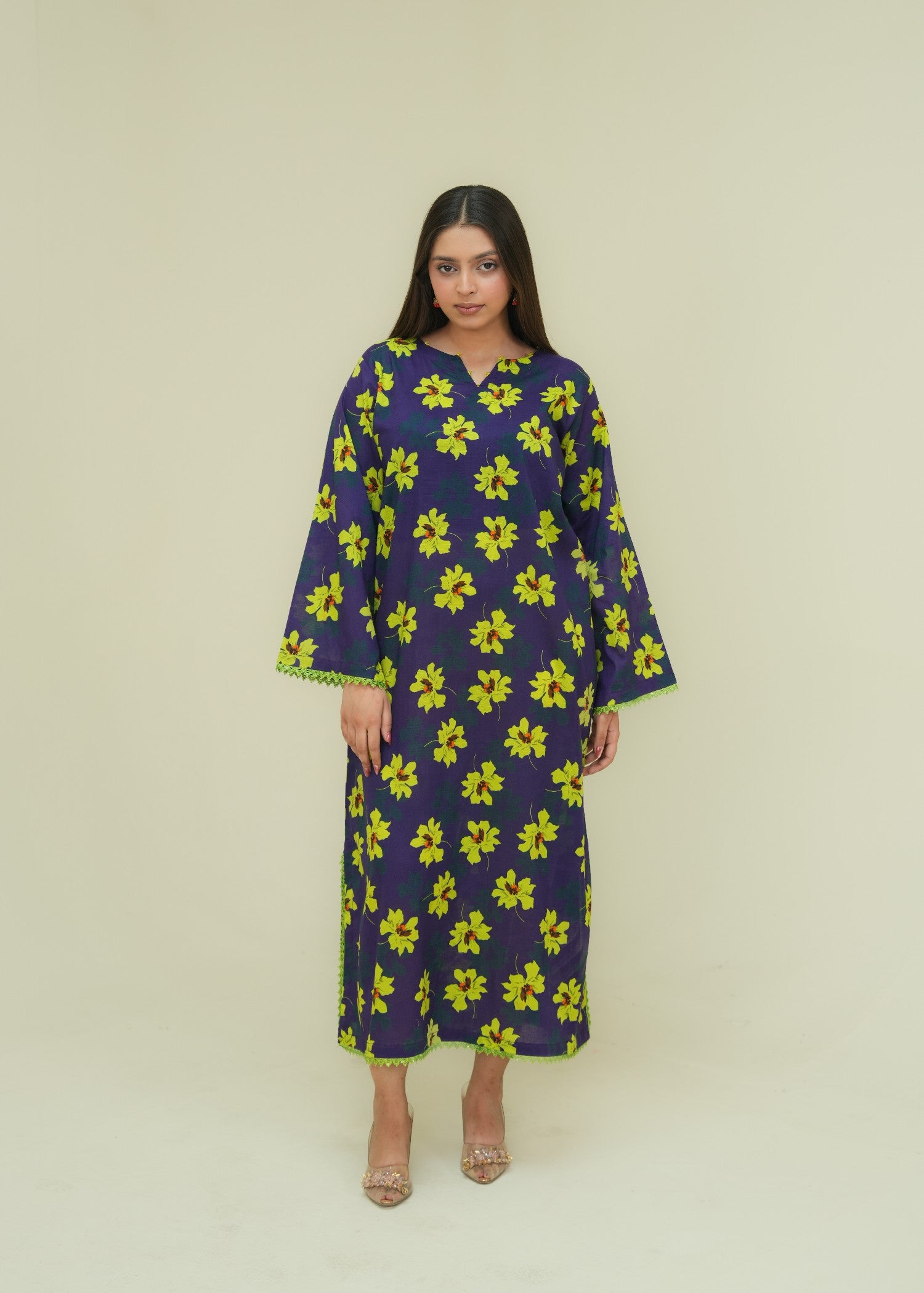 lawn Kaftan in Egg plant