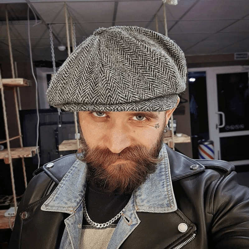 Men's Herringbone Wool Newsboy Cap Gatsby Flat Cap