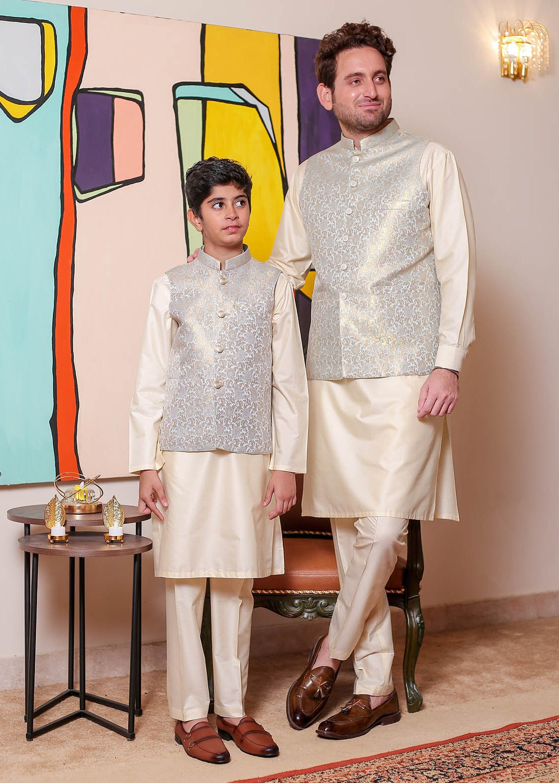 banarsi silk Waistcoat in Ice blue