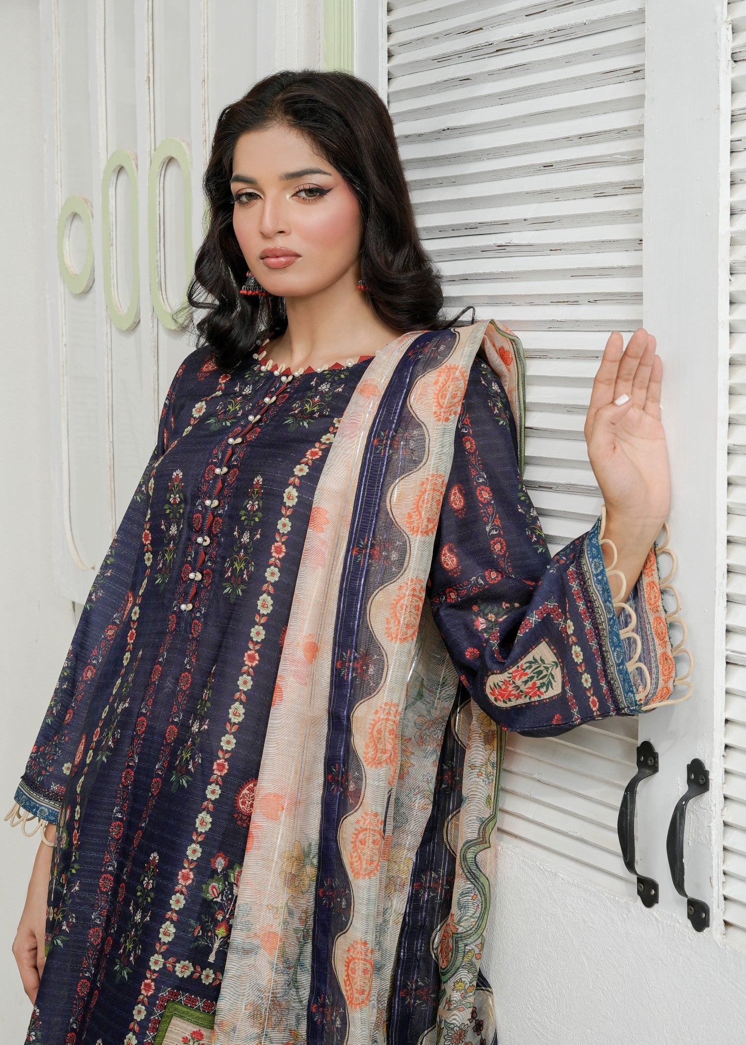 leno kara Unstitched in Dark blue