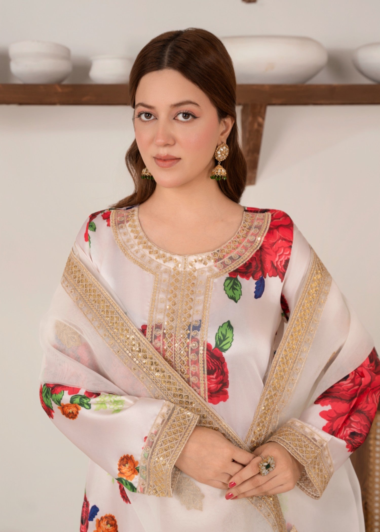 silk charmeuse Kurta Set in Off-white