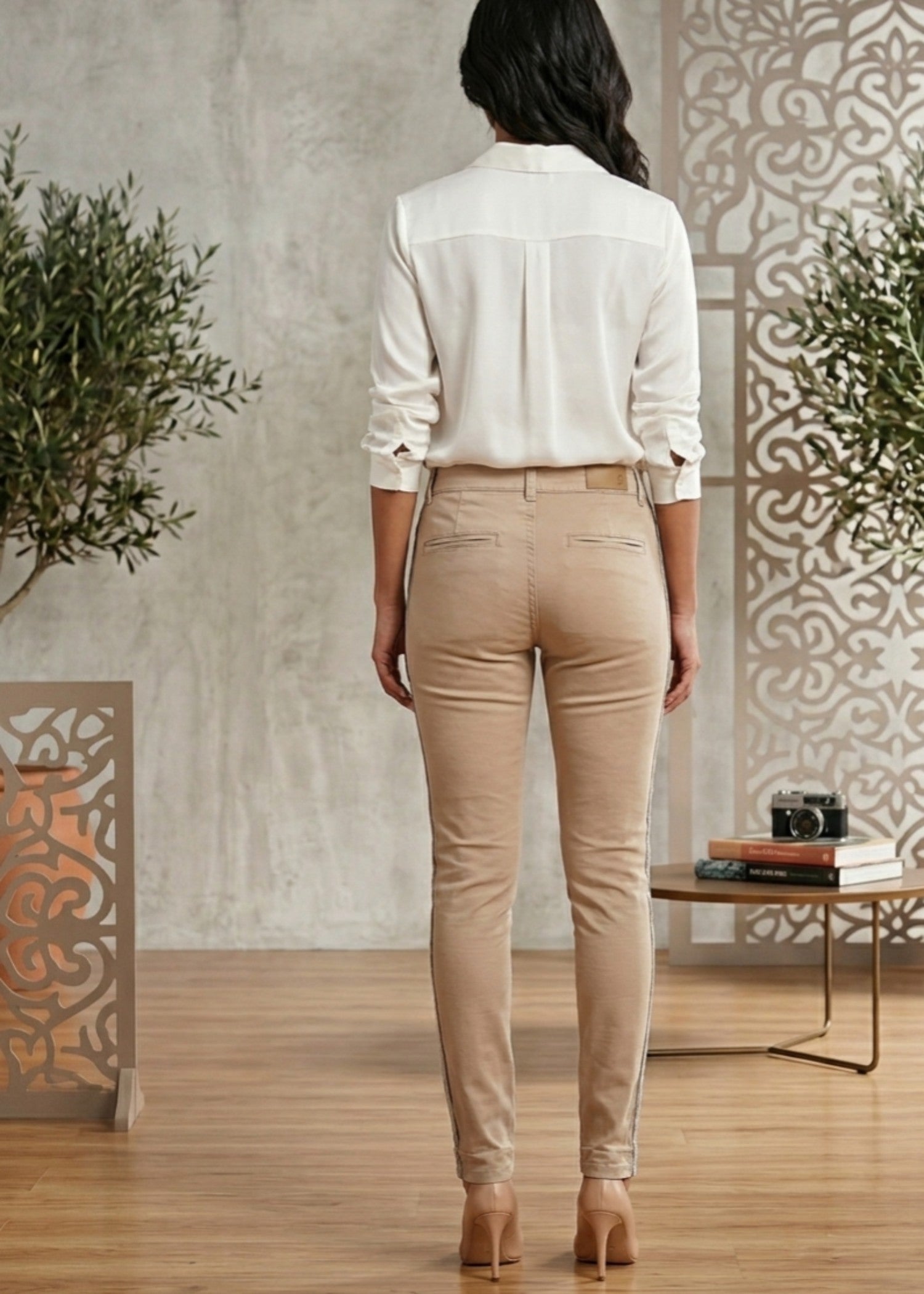 cotton crepe Jeans in Tan brown