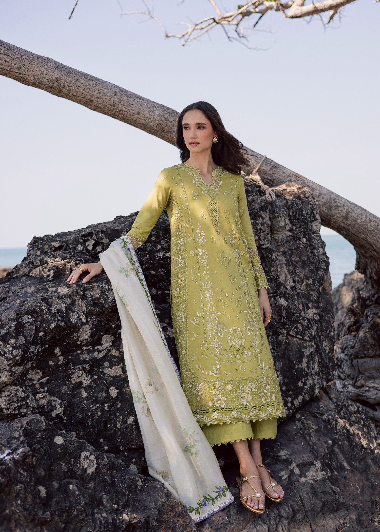 lawn cotton Kurta Set in Apple green