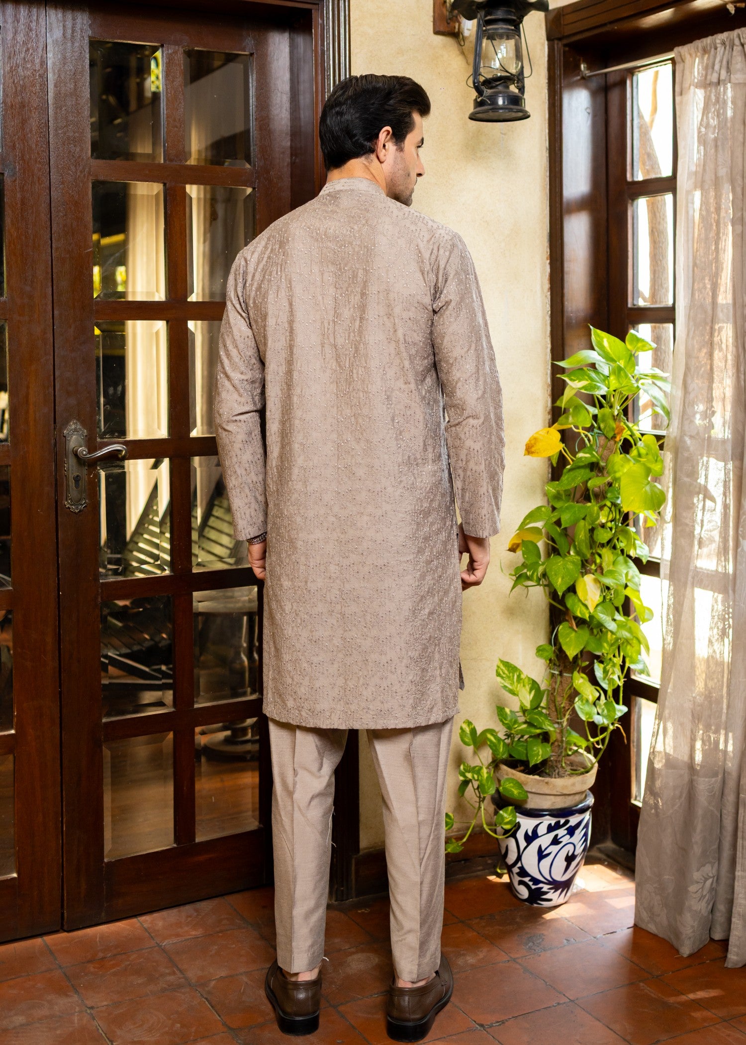 cotton silk Kurta Set in Timberwolf