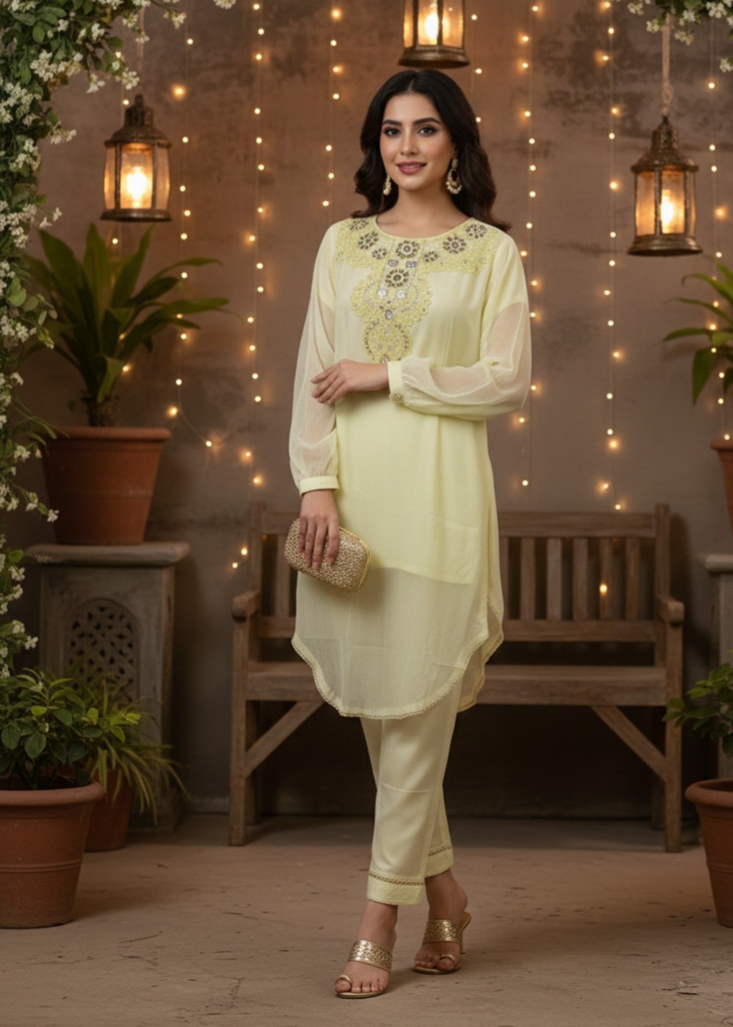 chiffon Co Ord Sets in Yellow