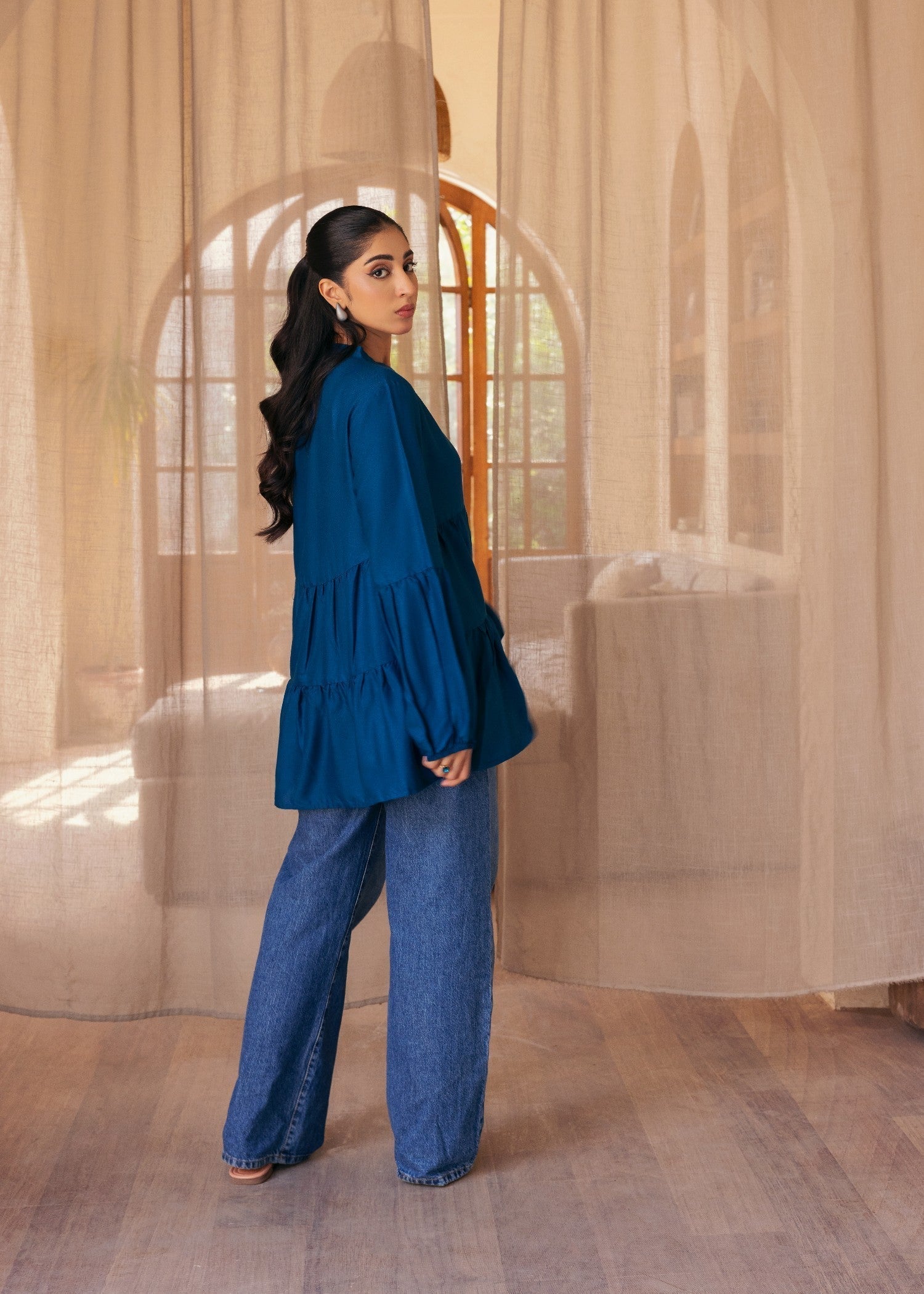 dhanak wool Top in Navy blue