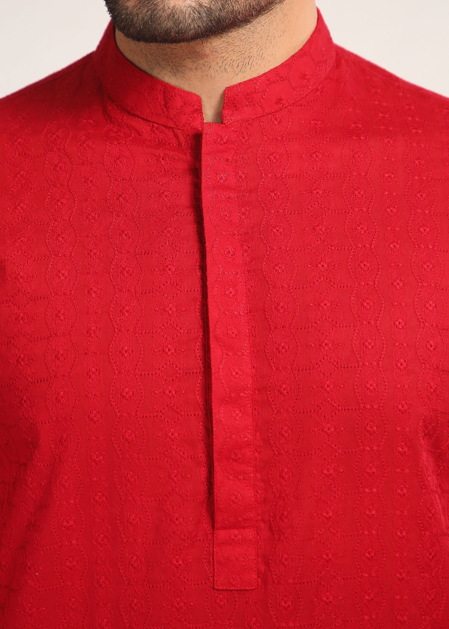 schiffli Kurta in Red