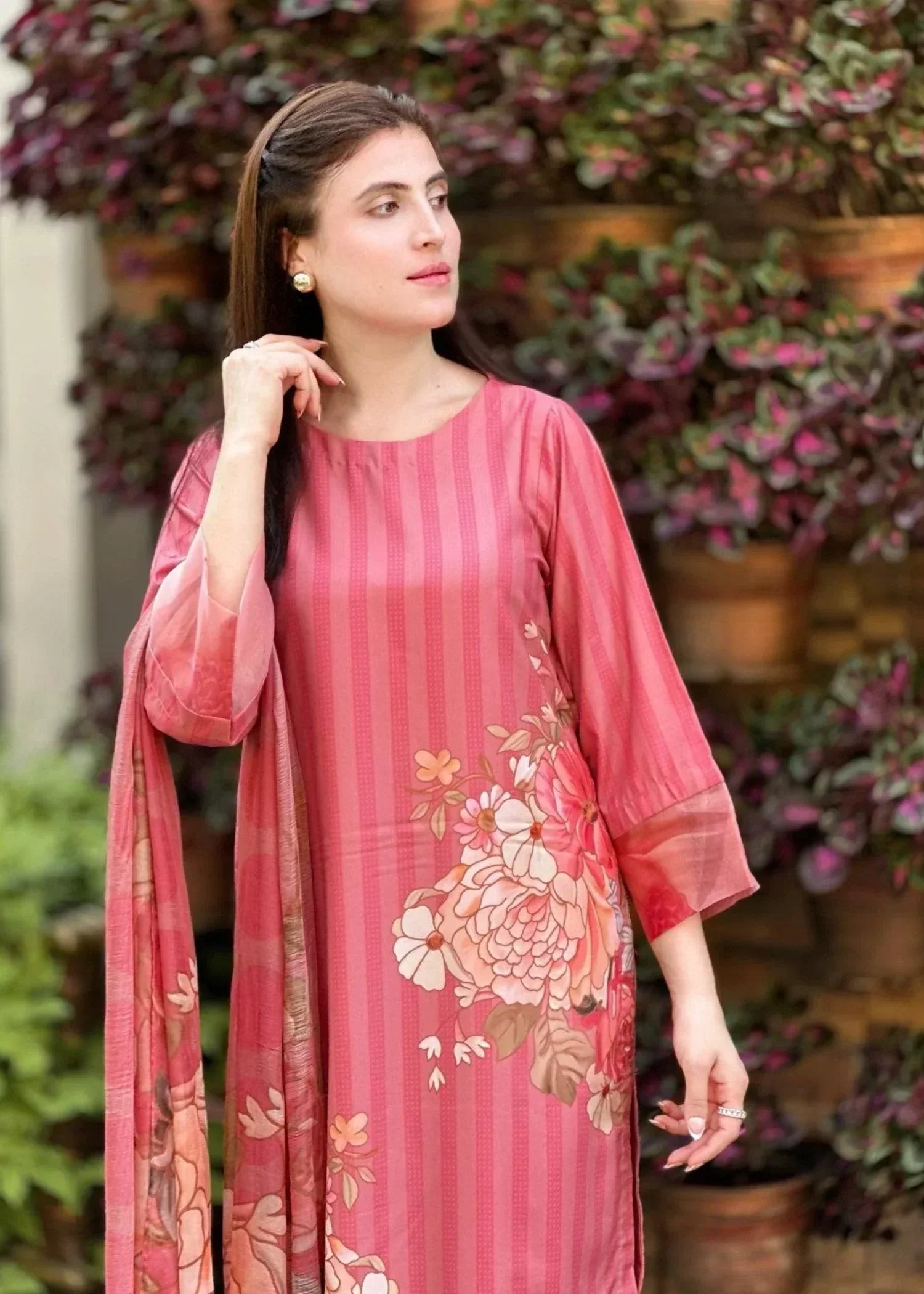 crepe Kurta Set in Pink