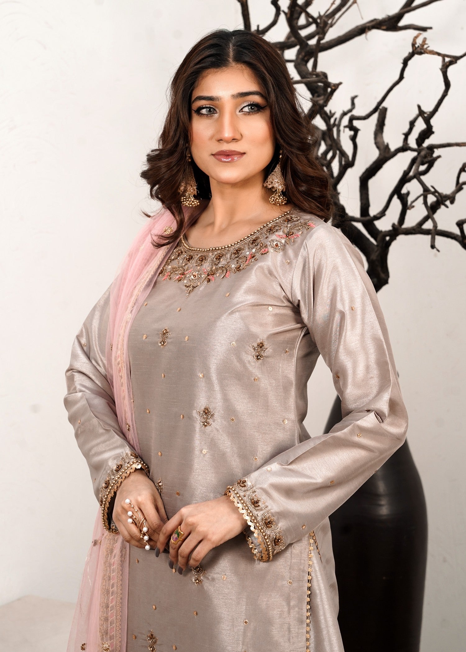 tussar silk Sharara in Tan brown
