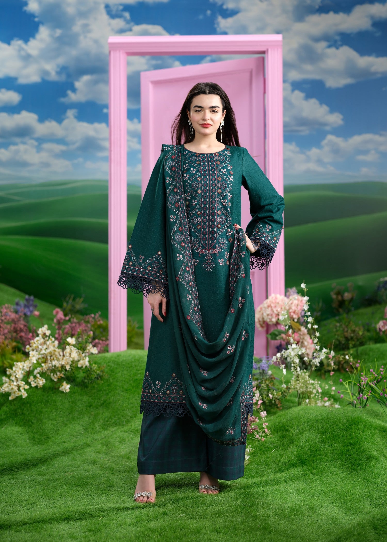 chikankari cotton Kurta Set in Teal