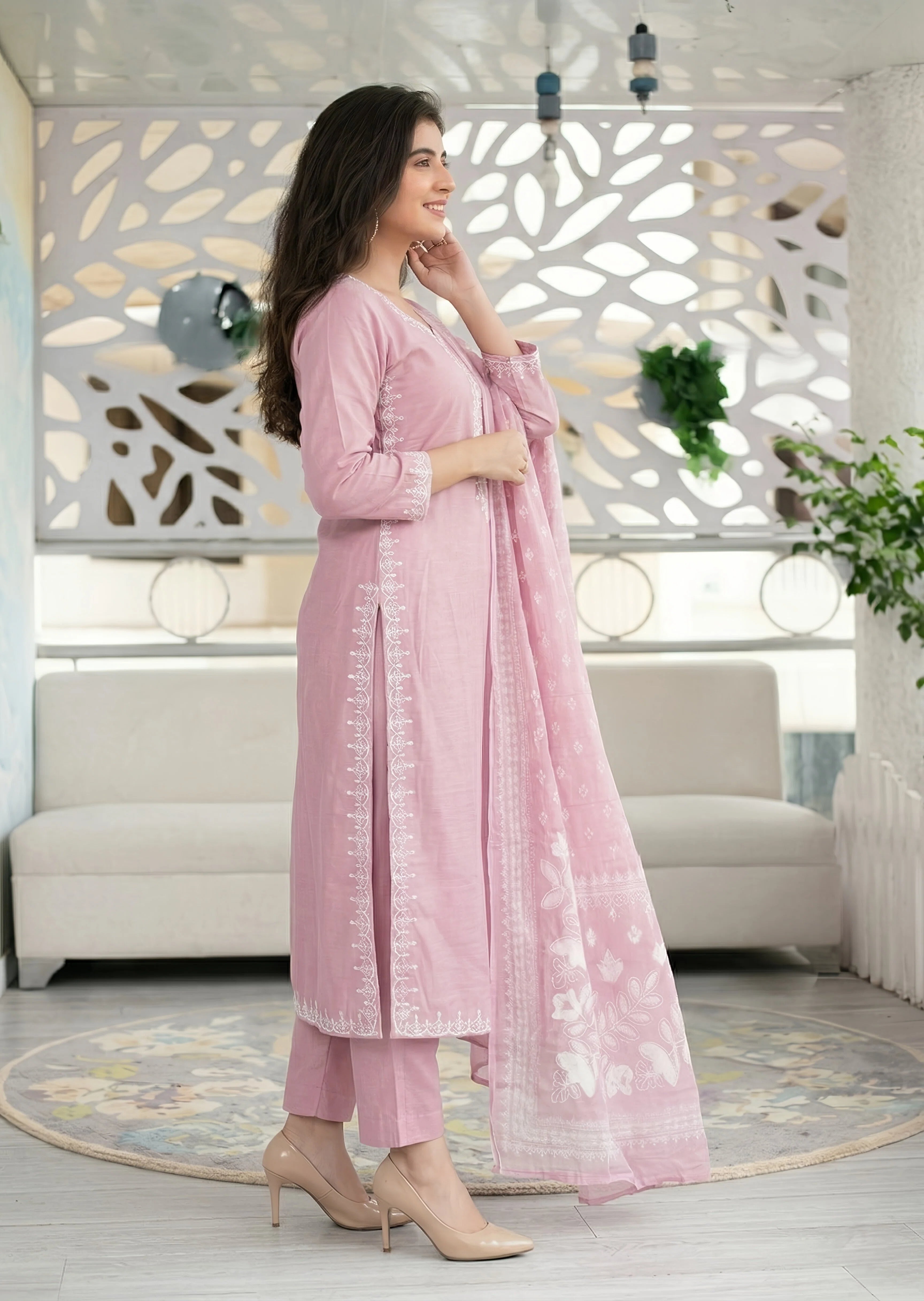 khaddi net Kurta Set in Blush pink