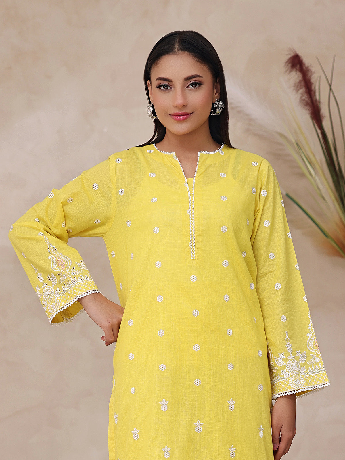 injected slub Kurta Set in Yellow