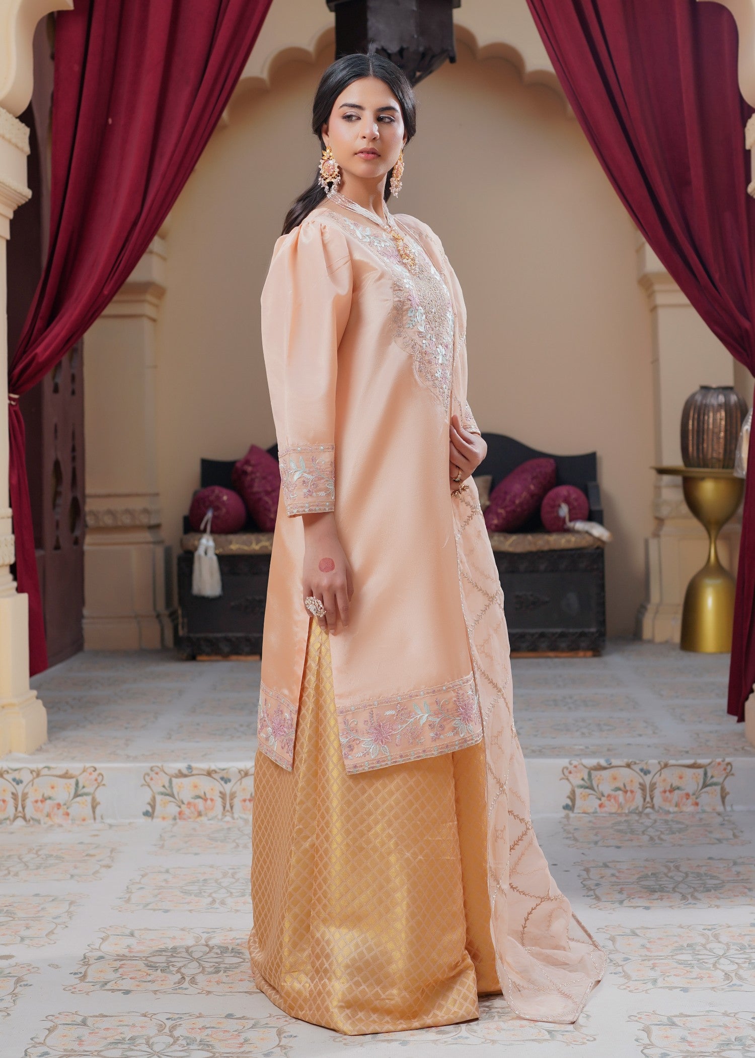 silk Sharara in Peach pink