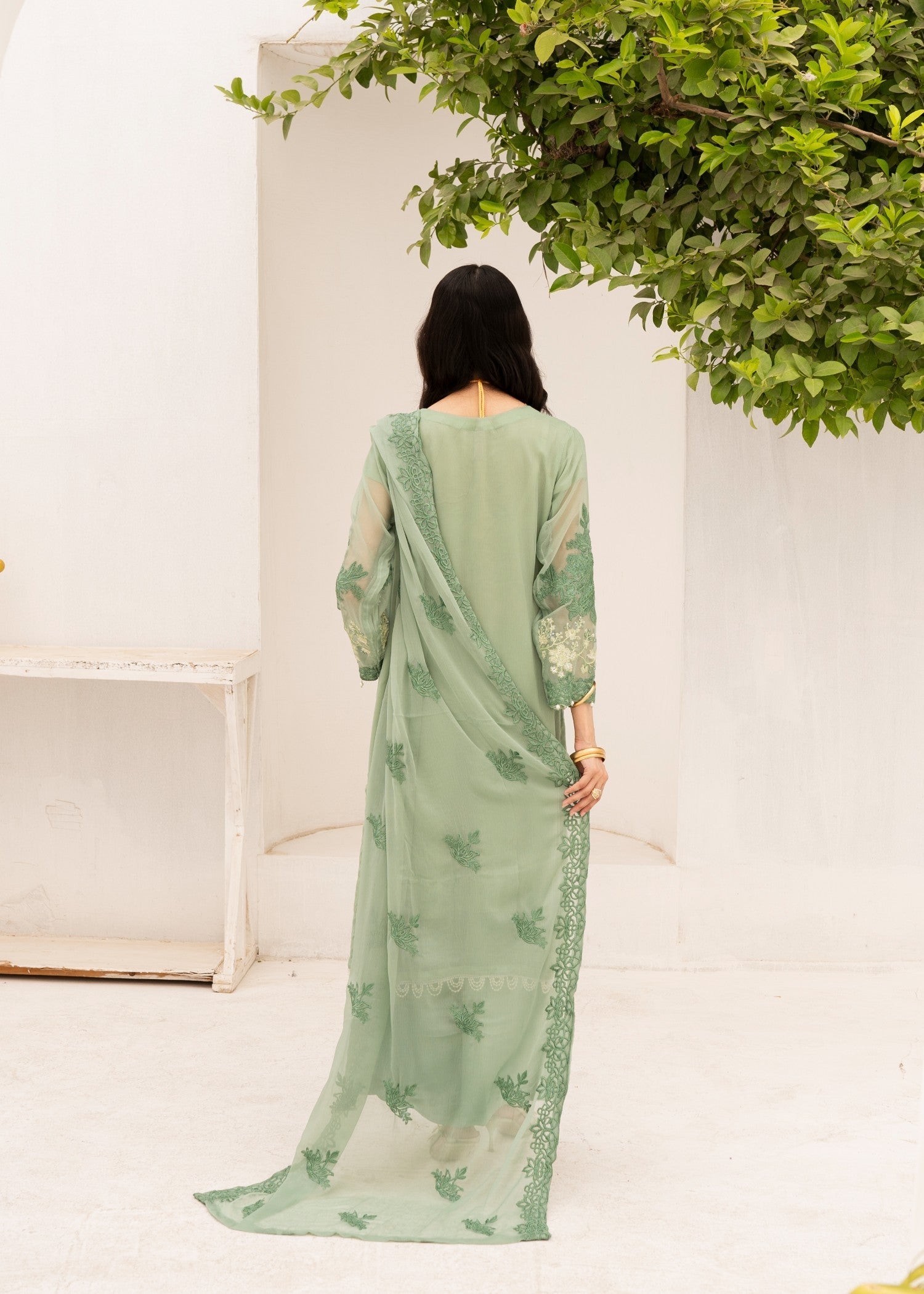 chiffon Kurta Set in Pistachio green