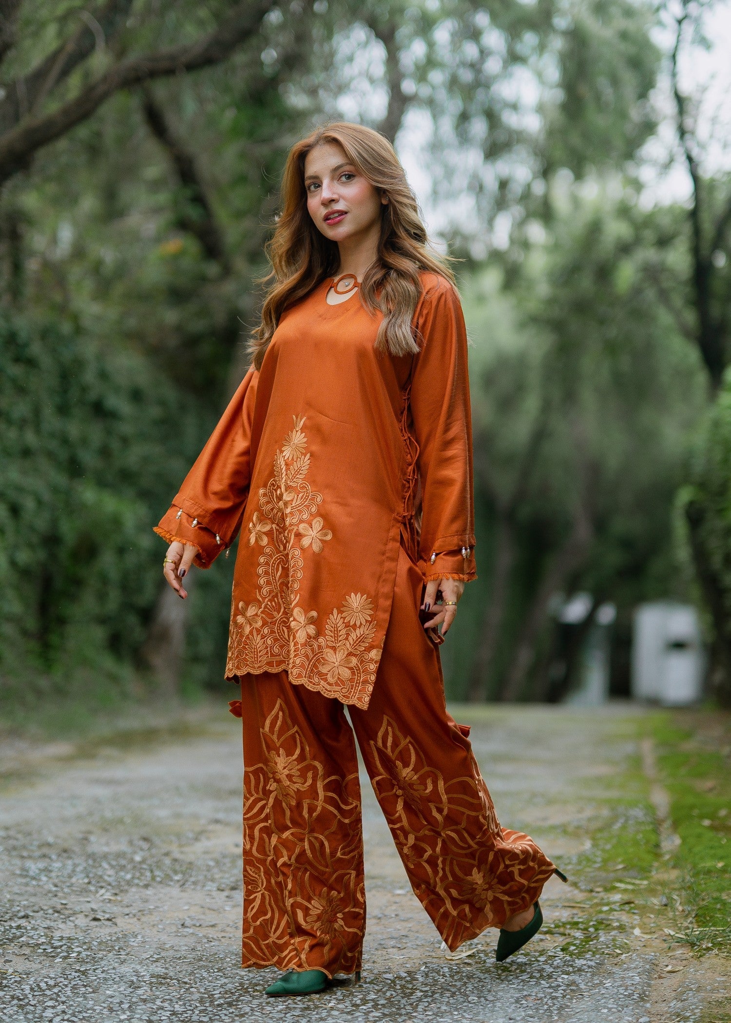 raw silk Co Ord Sets in Rust orange