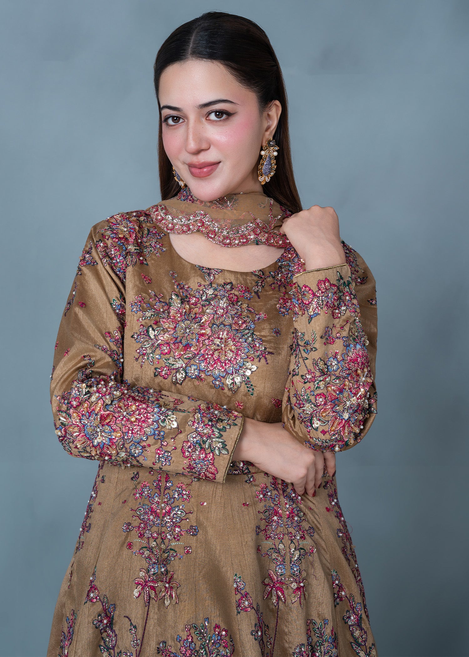 raw silk Maxi in Camel brown