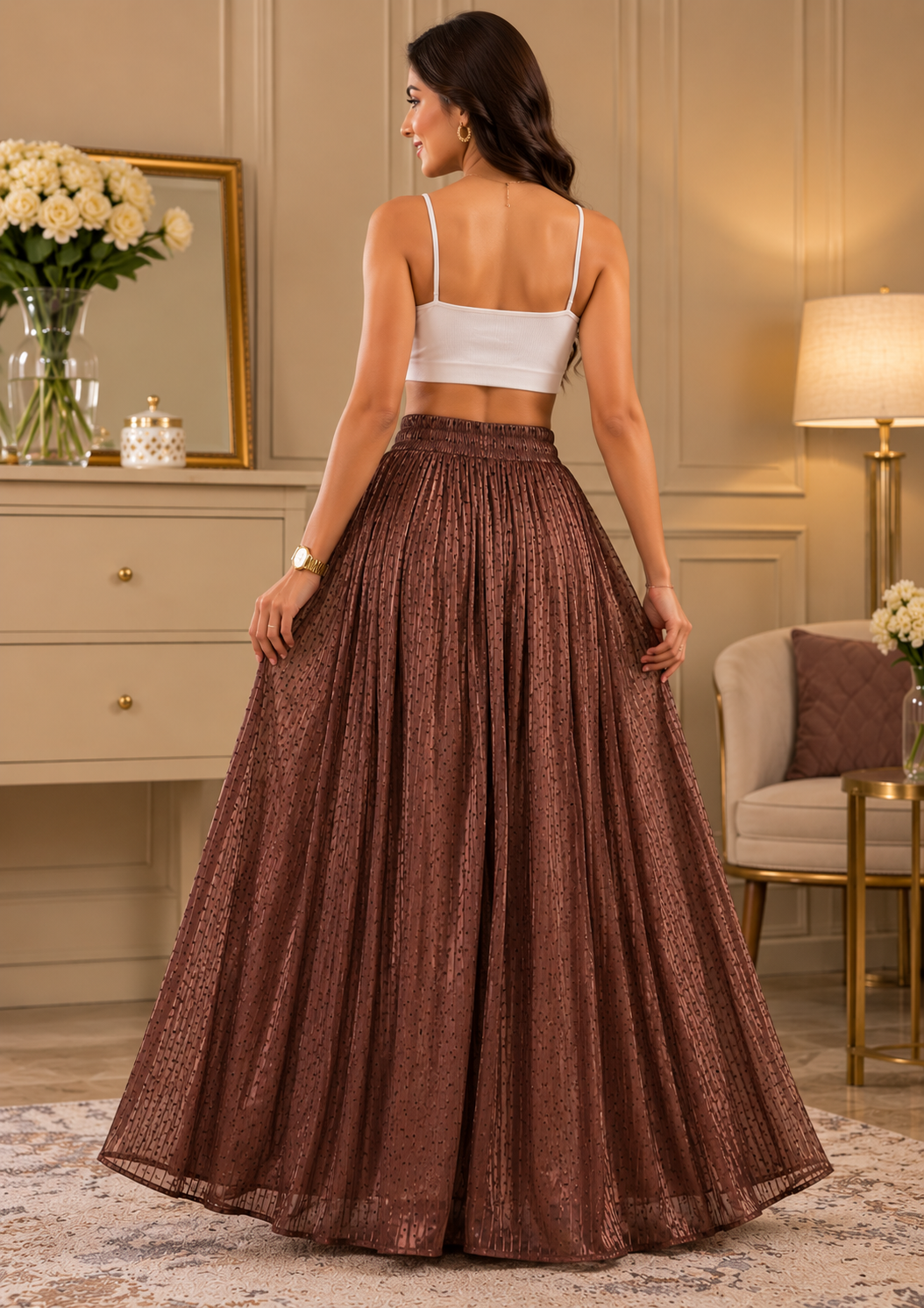 polyester chiffon Skirt in Dark brown