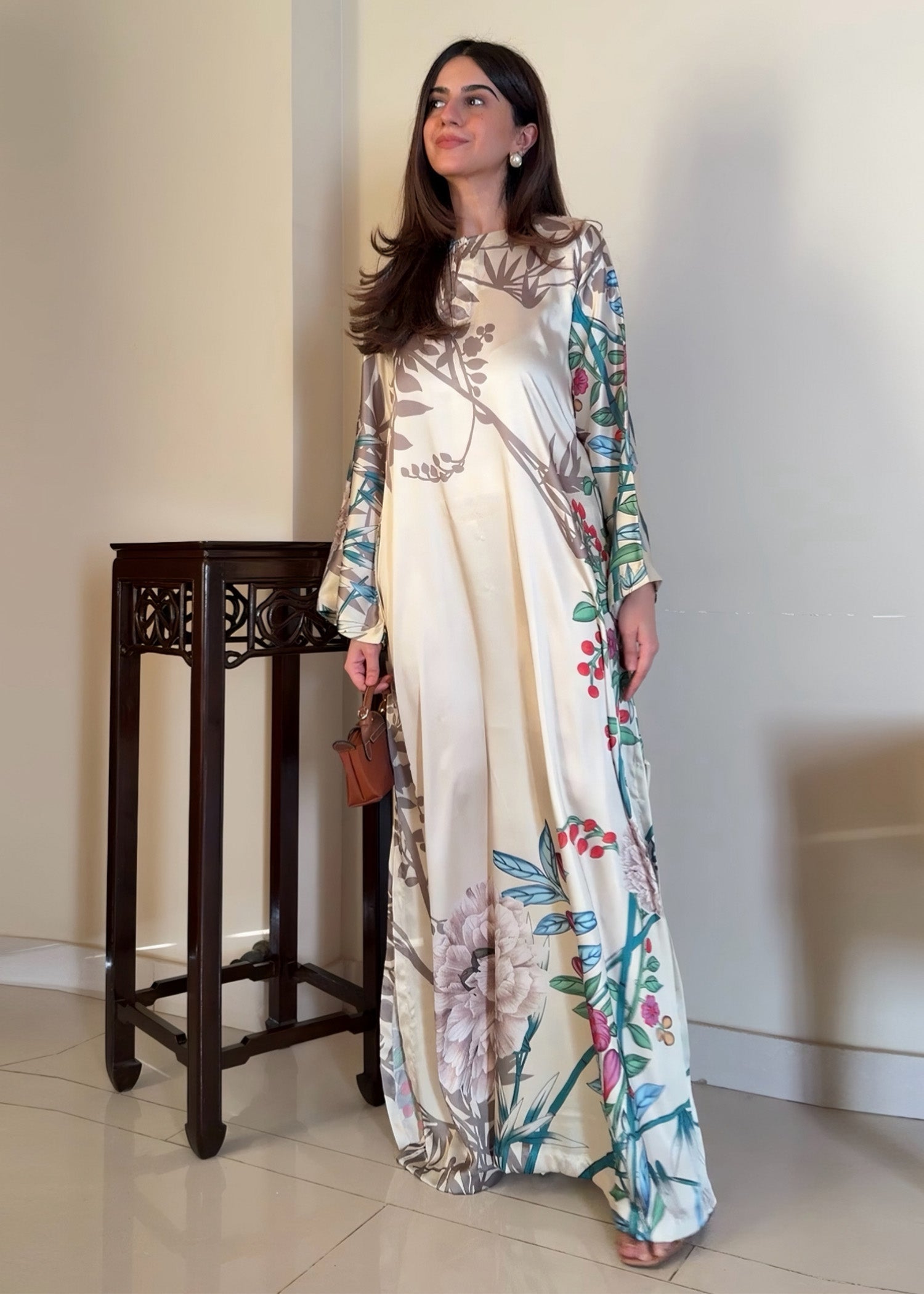 satin silk Kaftan in Light yellow