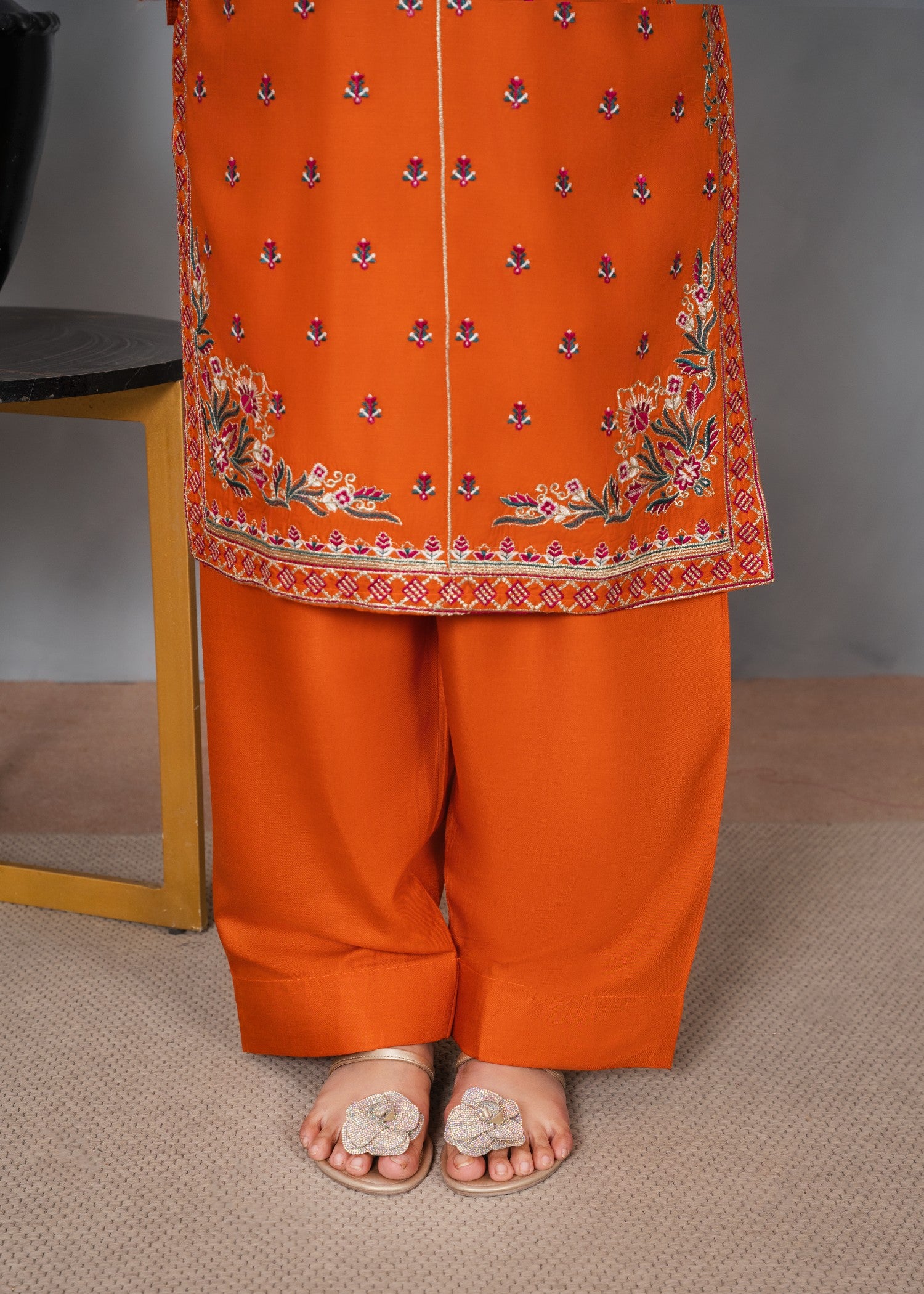 linen Kurta Set in Orange