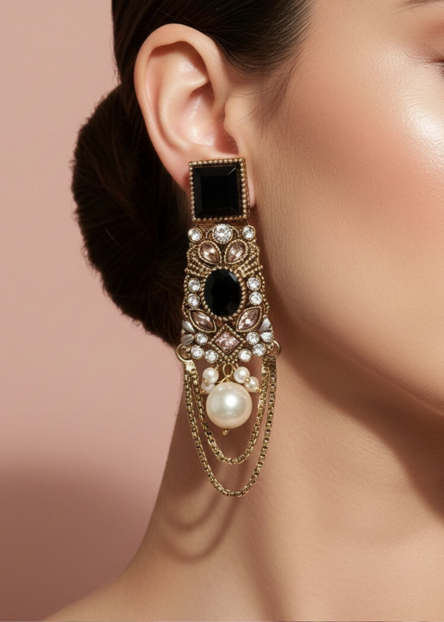 Earrings in Champagne, black Color by - Trendy Women Earrings BTN9324