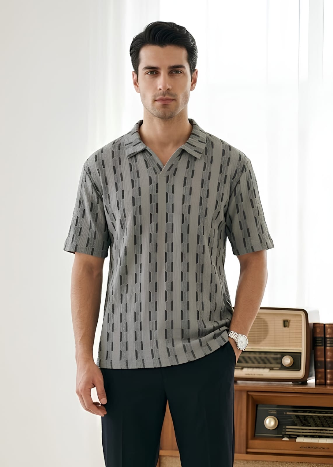 yarn dyed Polo Shirt in Grey