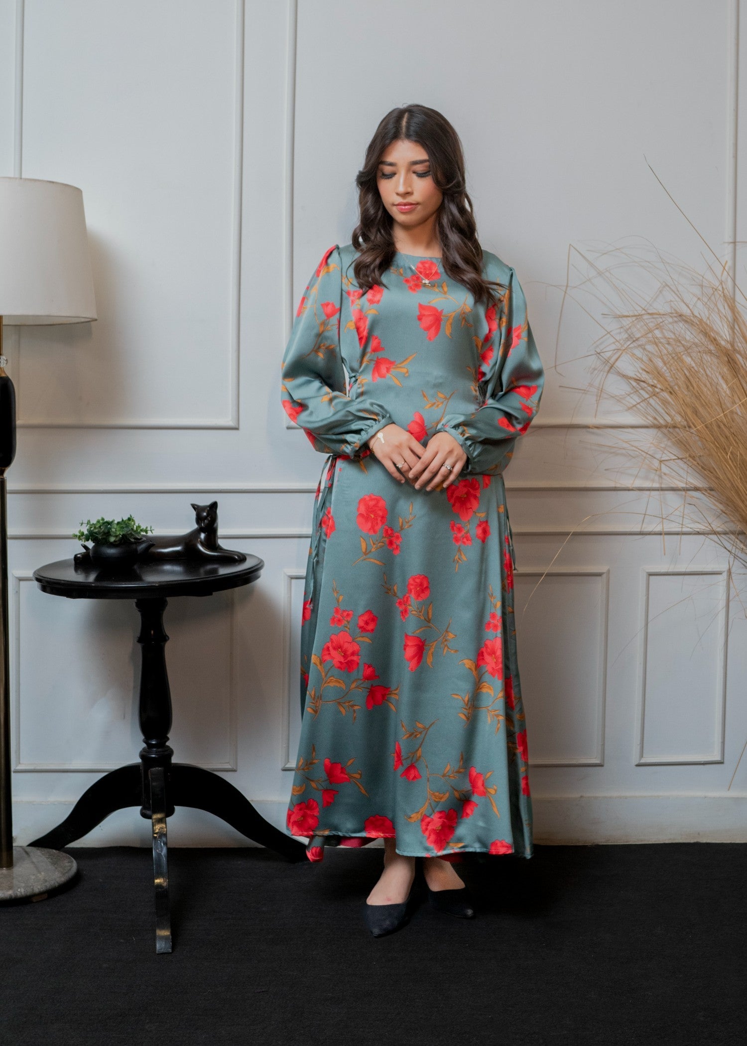 blended grip silk Dress in Pastel green