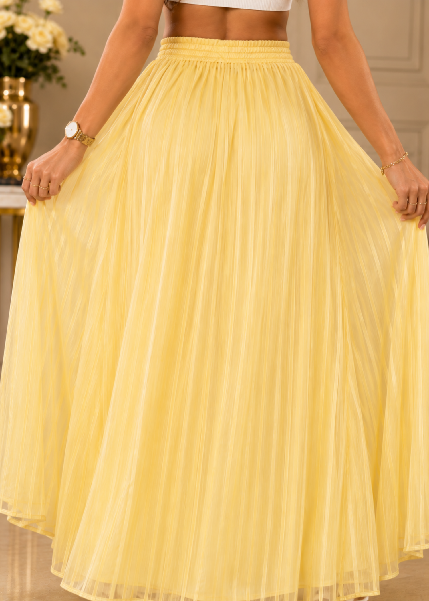polyester chiffon Skirt in Yellow