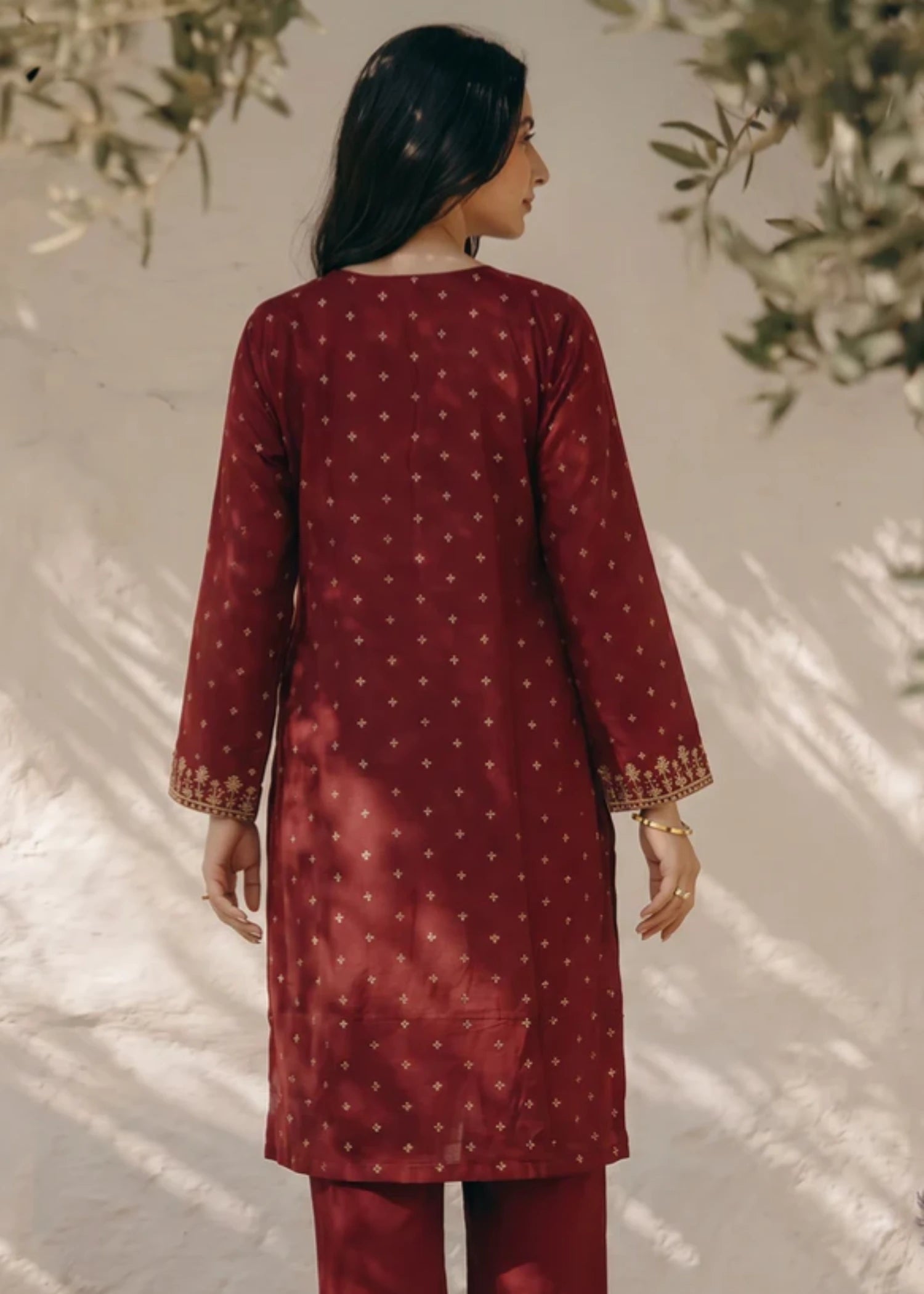jacquard Kurta Set in Maroon