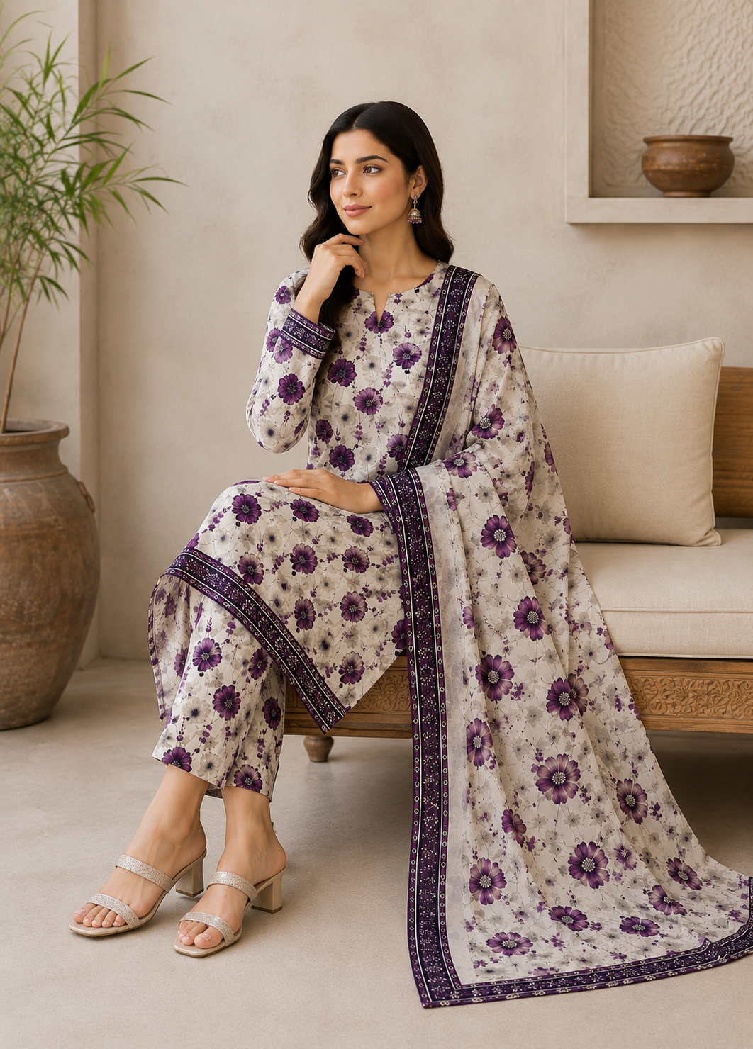 cotton Unstitched in Beige, purple heart