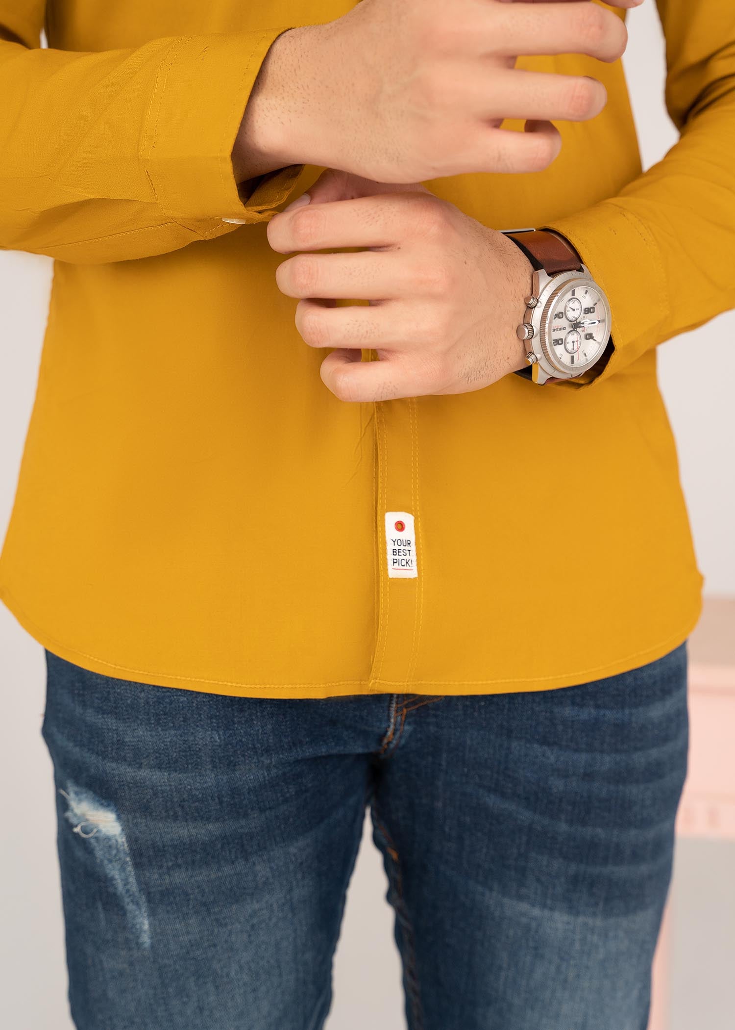 spandex Casual Shirt in Mustard