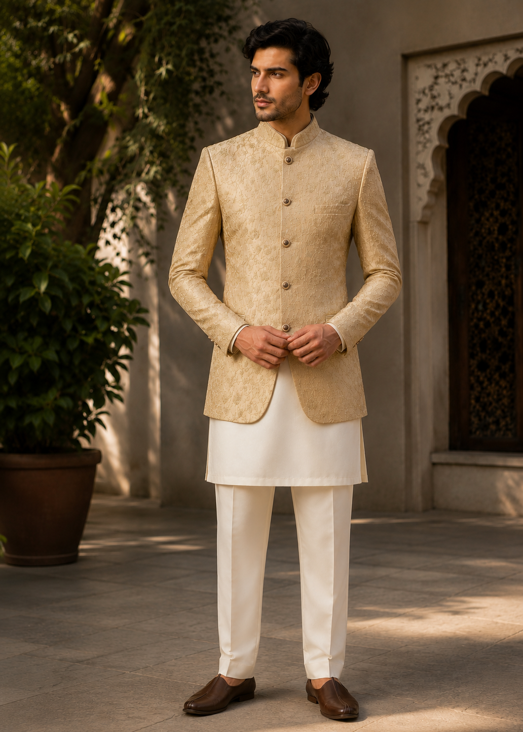 silk Prince Coat in Gold, champagne