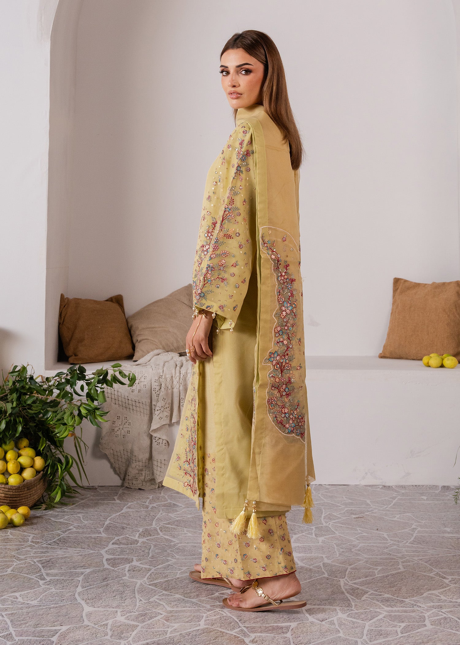 organza Kurta Set in Yellow green