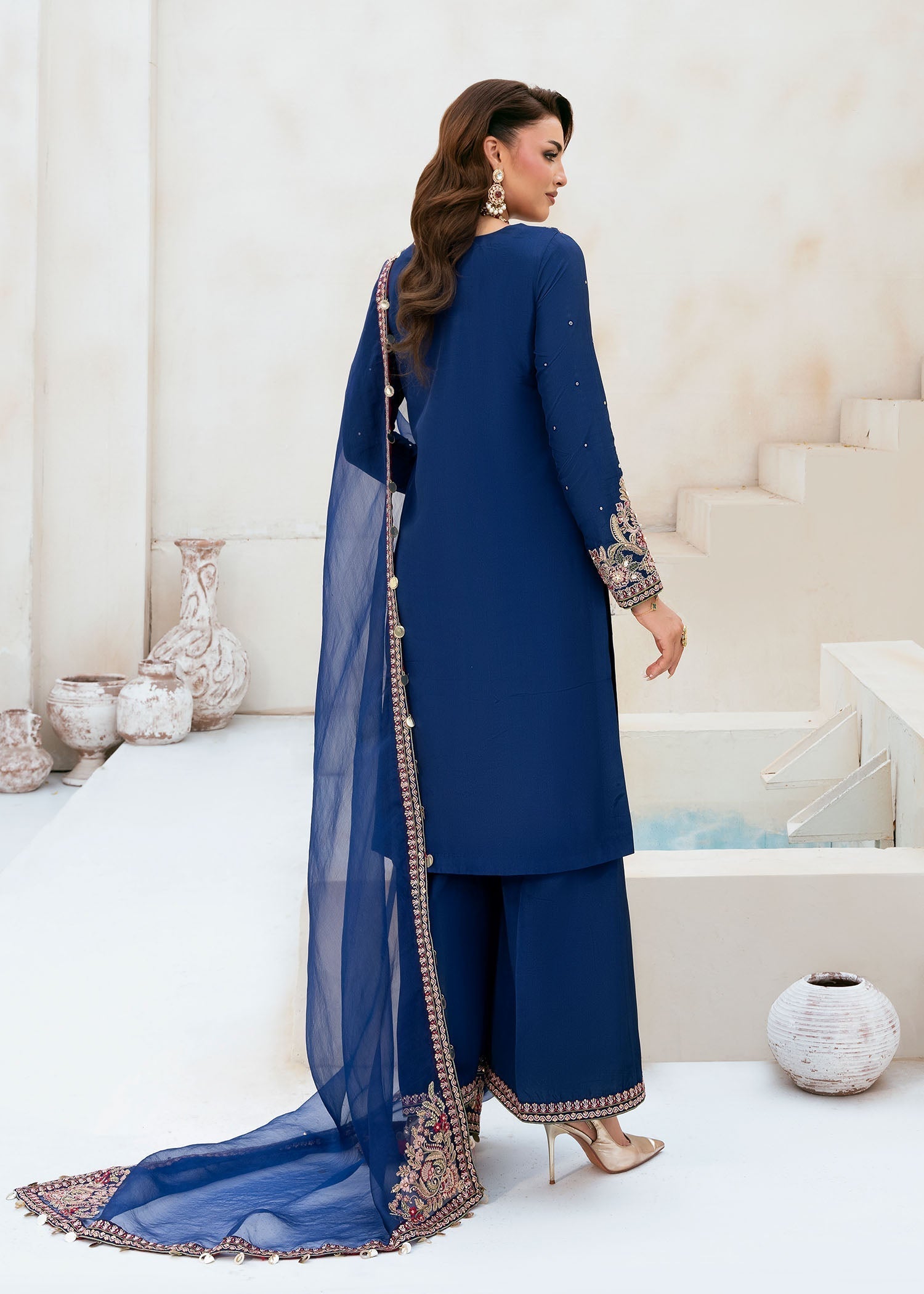 tissue silk Kurta Set in Royal blue