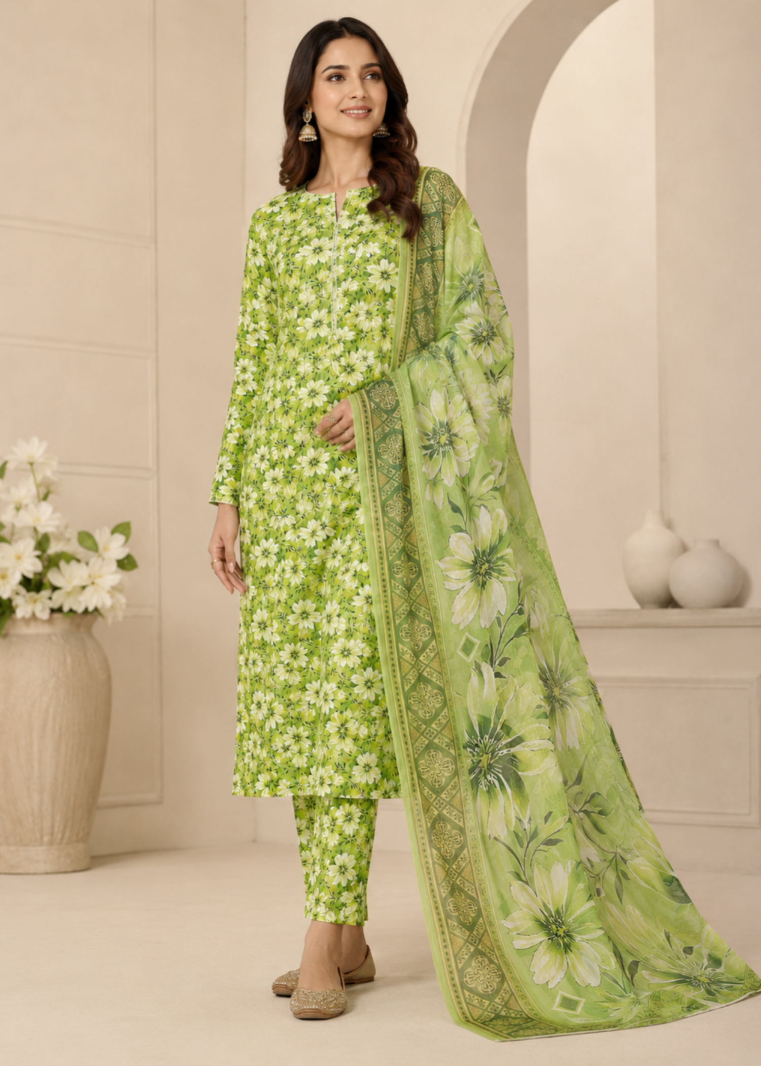 swiss lawn Unstitched in Apple green