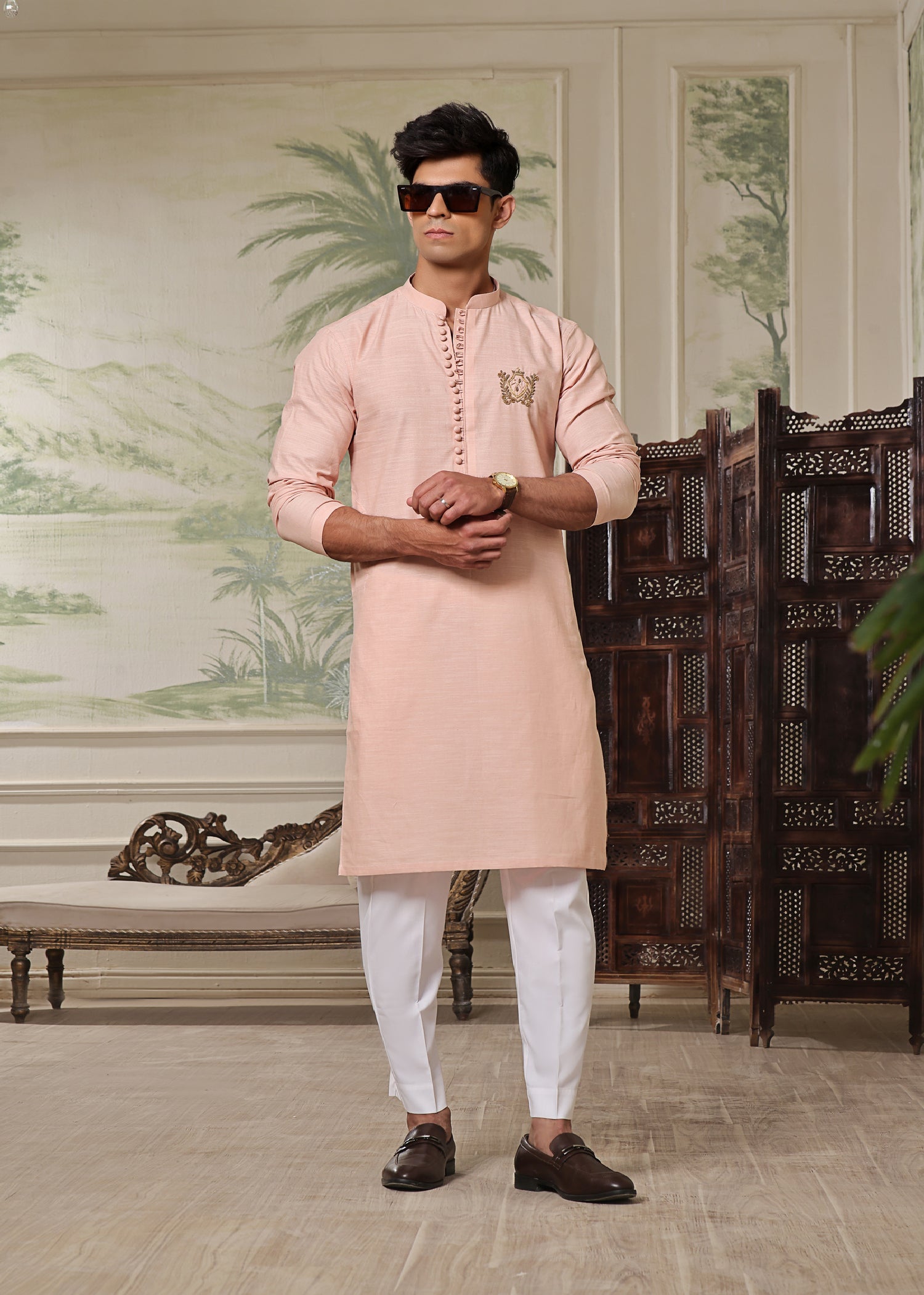 cotton linen Kurta in Pastel pink