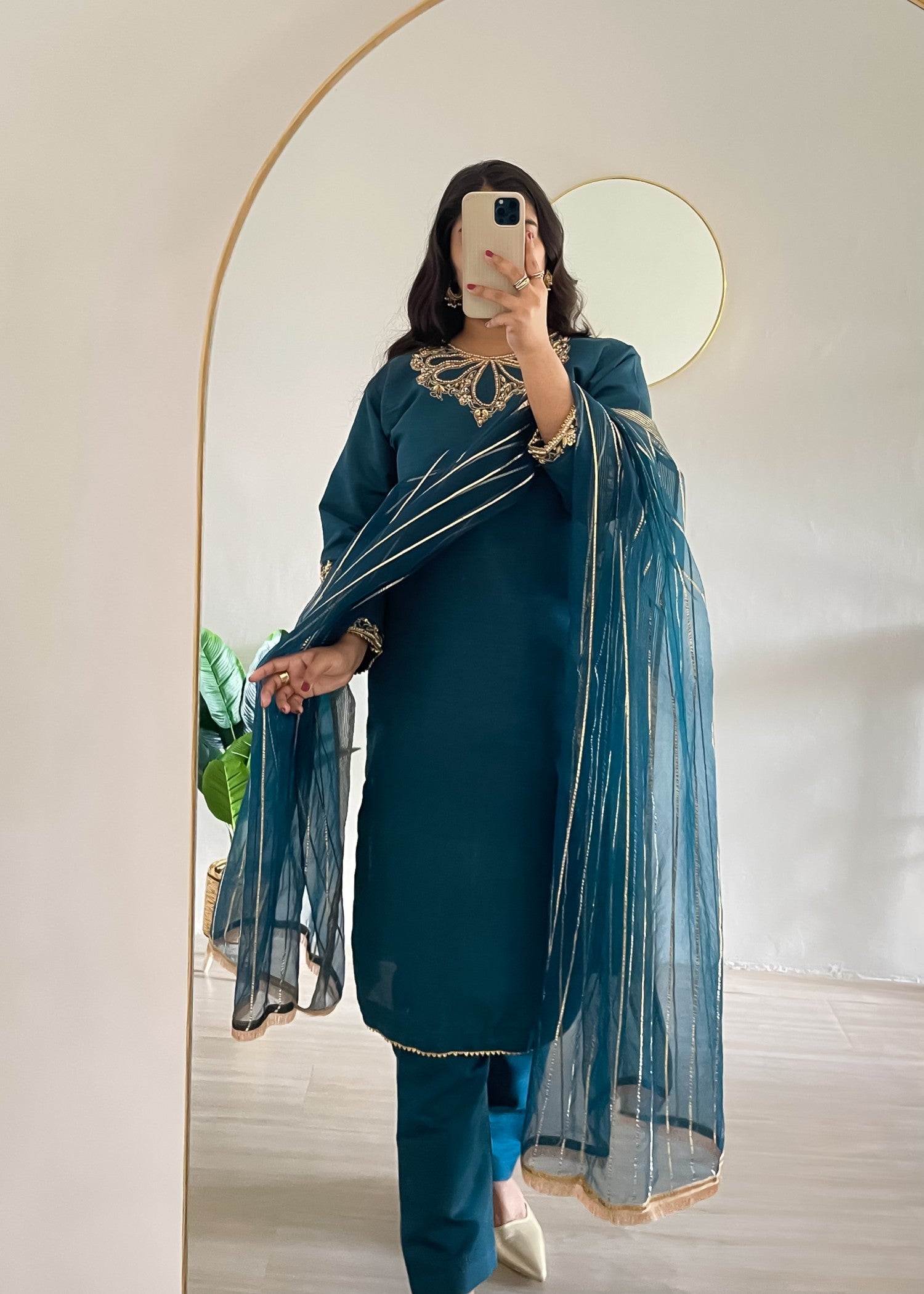 poly silk Kurta Set in Teal