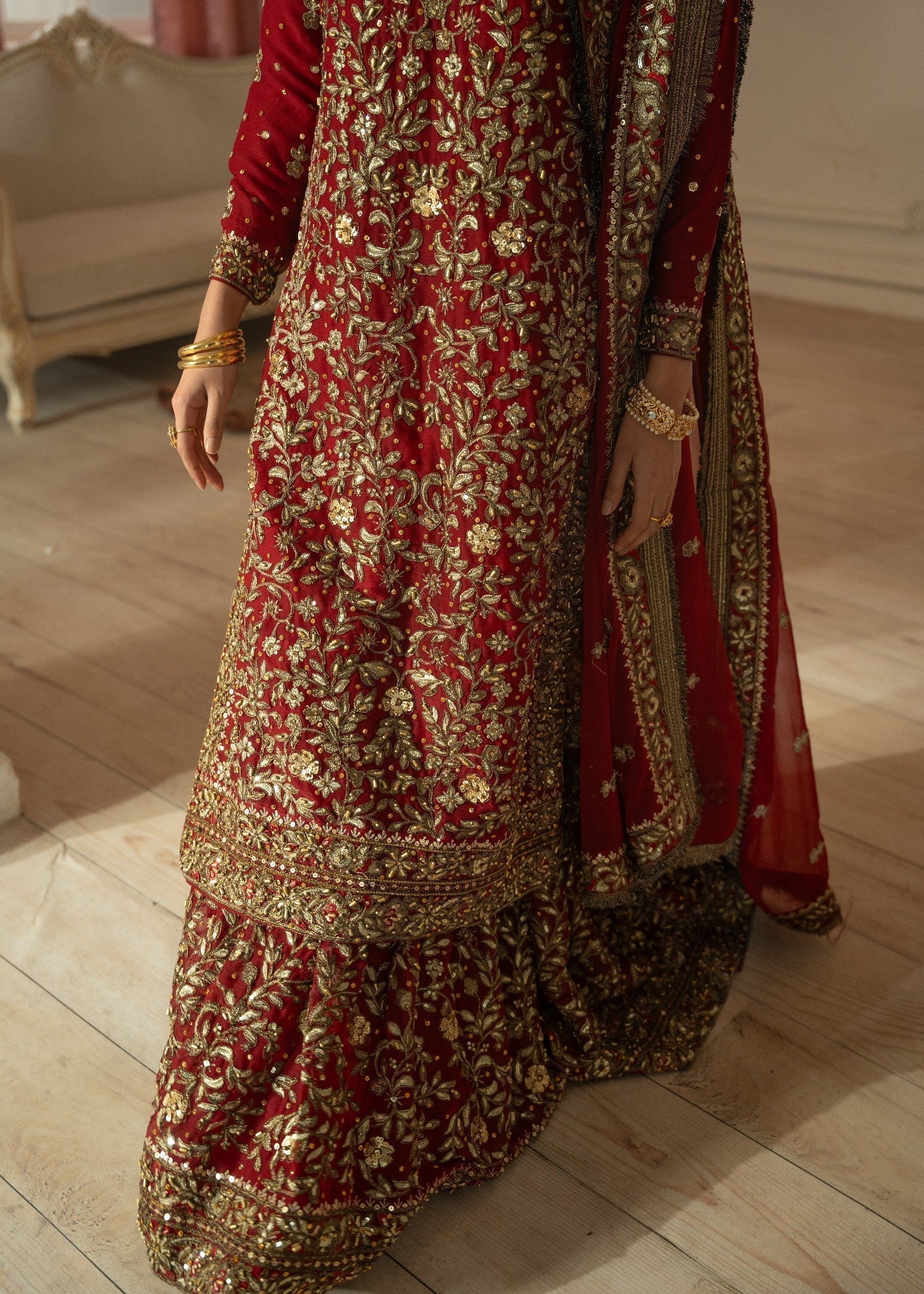 chiffon Lehenga in Maroon