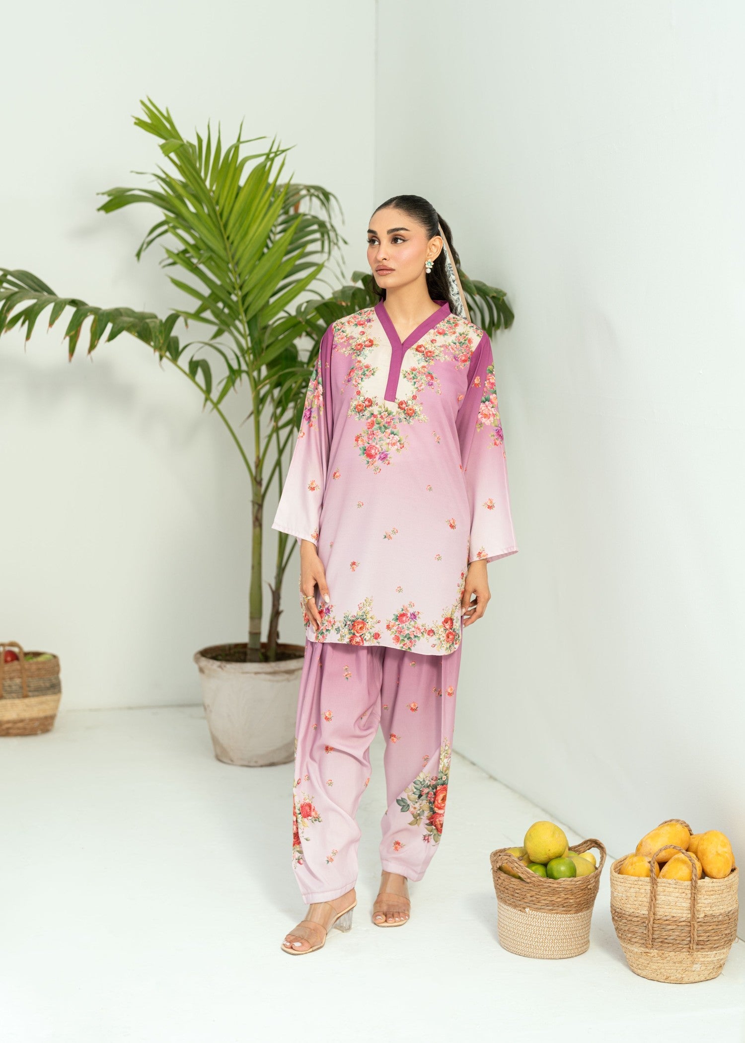 blended cambric Co Ord Sets in Bright lavender