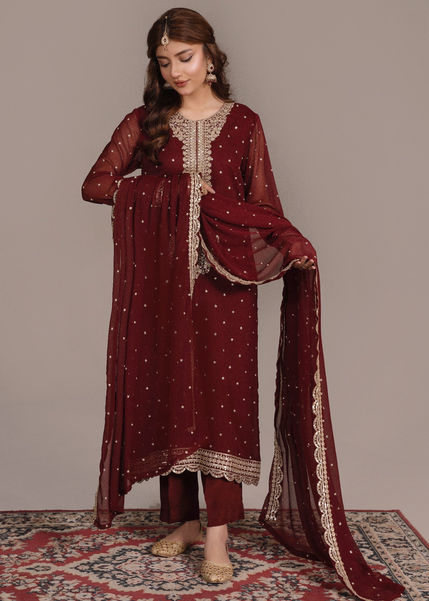 chiffon Unstitched in Maroon