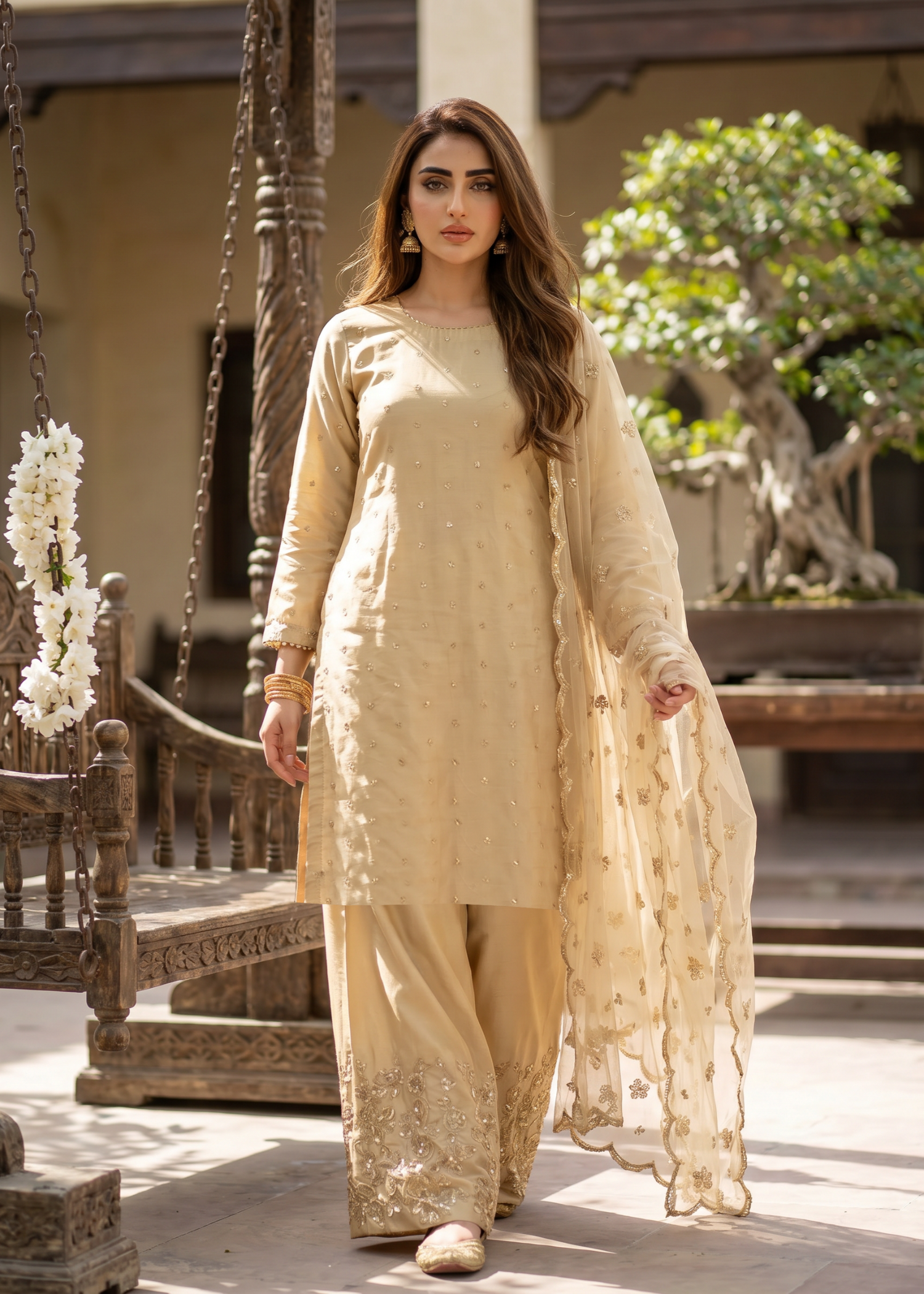 kattan silk Kurta Set in Gold