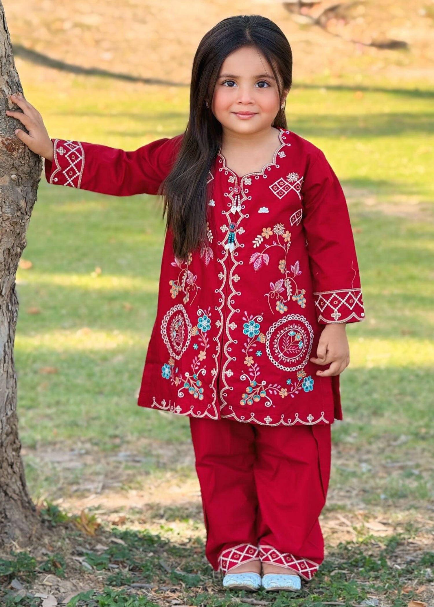 cotton Kurta Set in Red