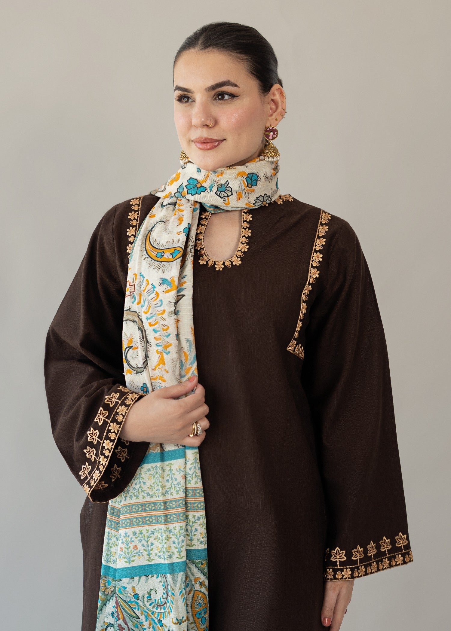 slub khaddar Kurta Set in Dark brown