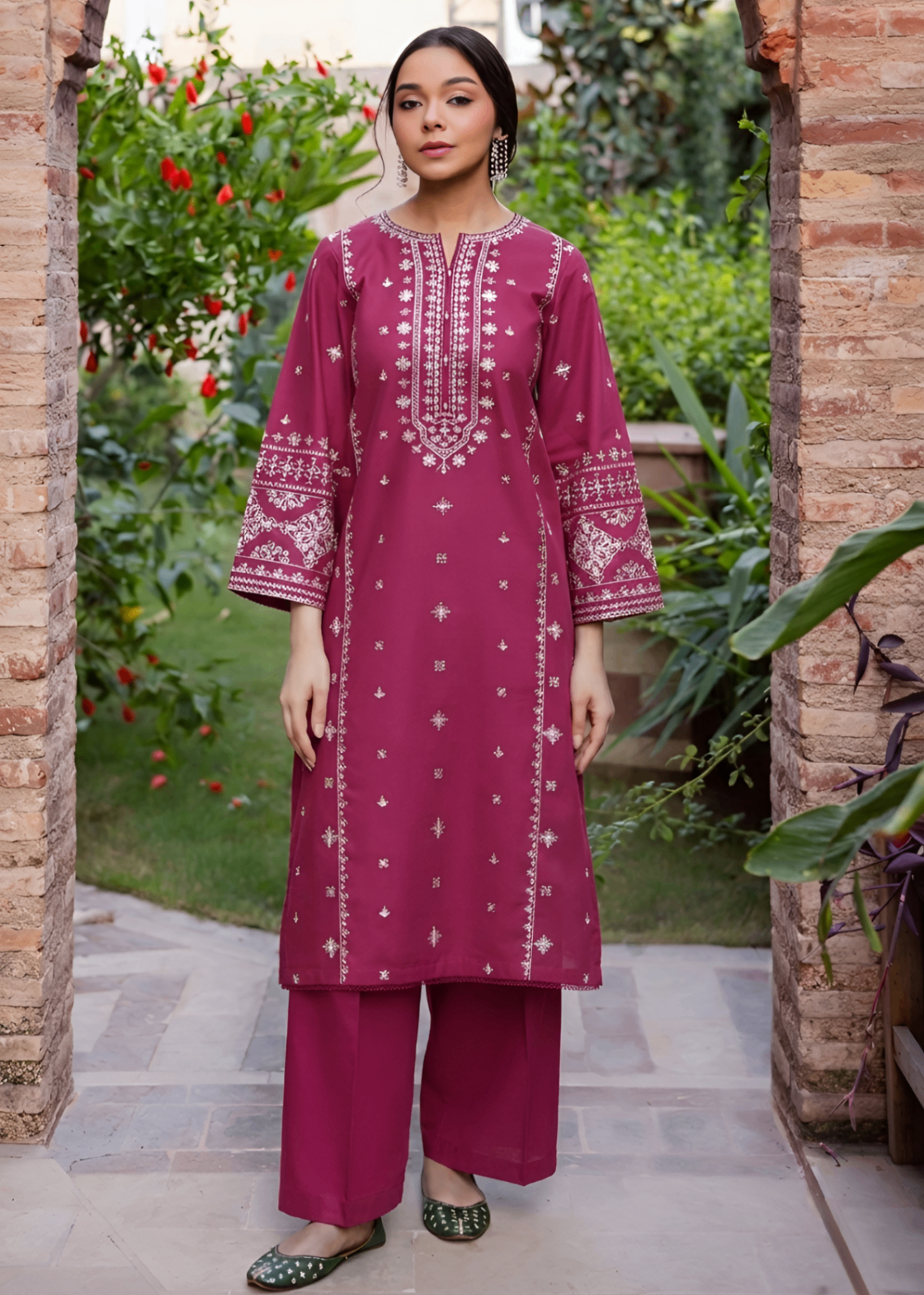 linen Kurta Set in Mulberry