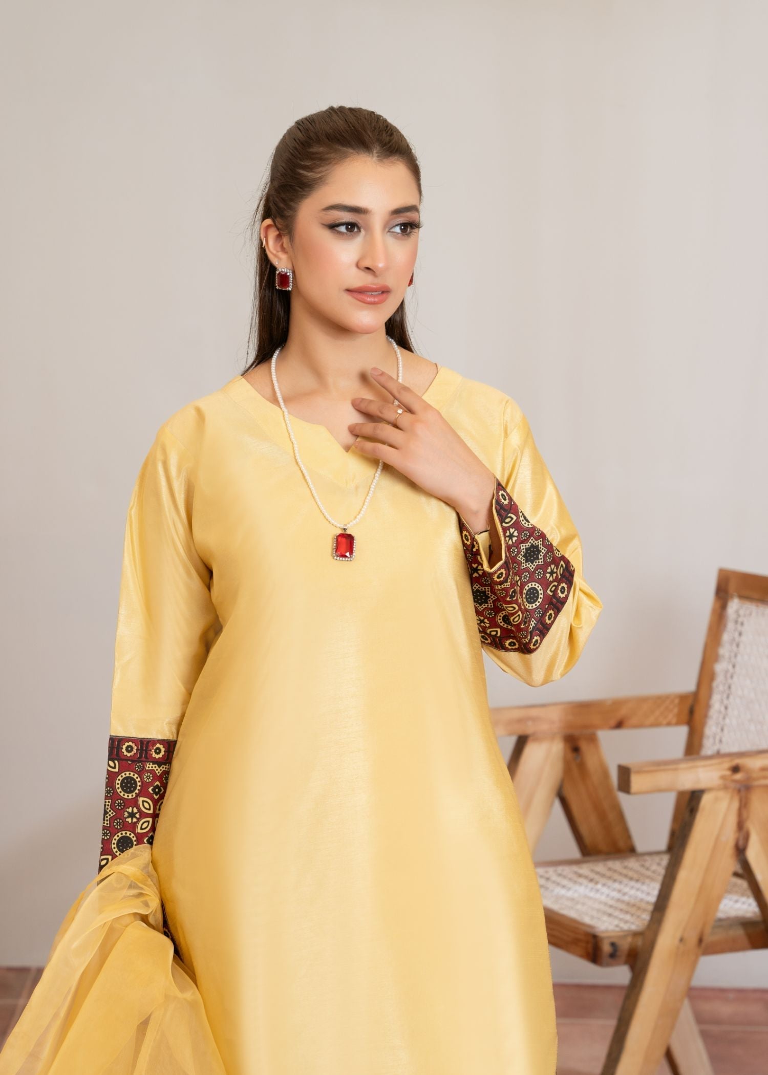 poly silk Kurta Set in Mari gold