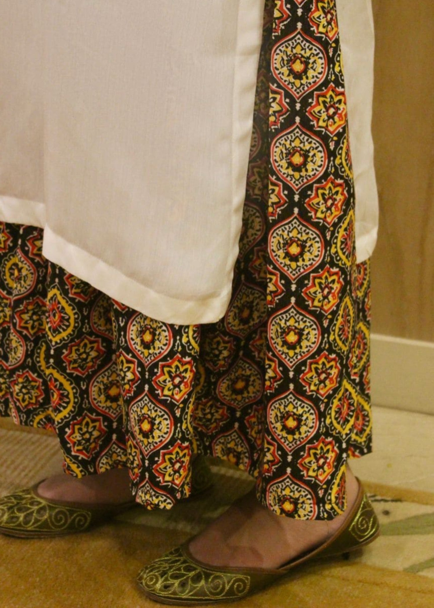 lawn cotton Gharara in Light yellow