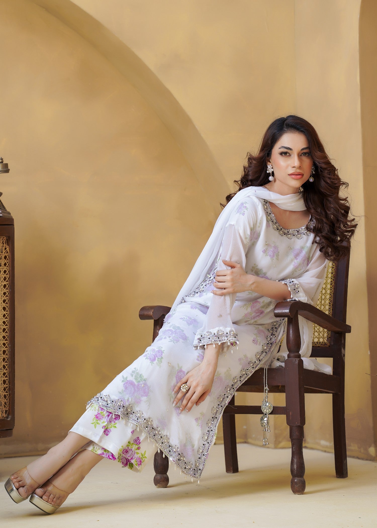 chiffon Kurta Set in Periwinkle