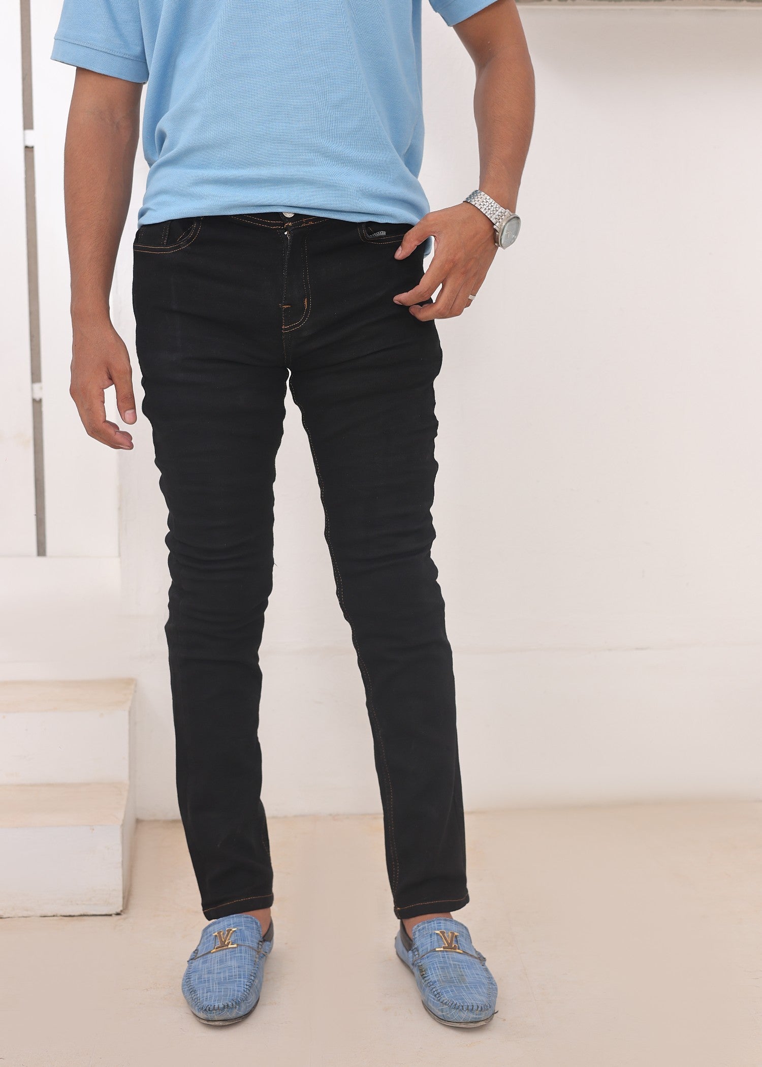 polycotton Jeans in Deep black