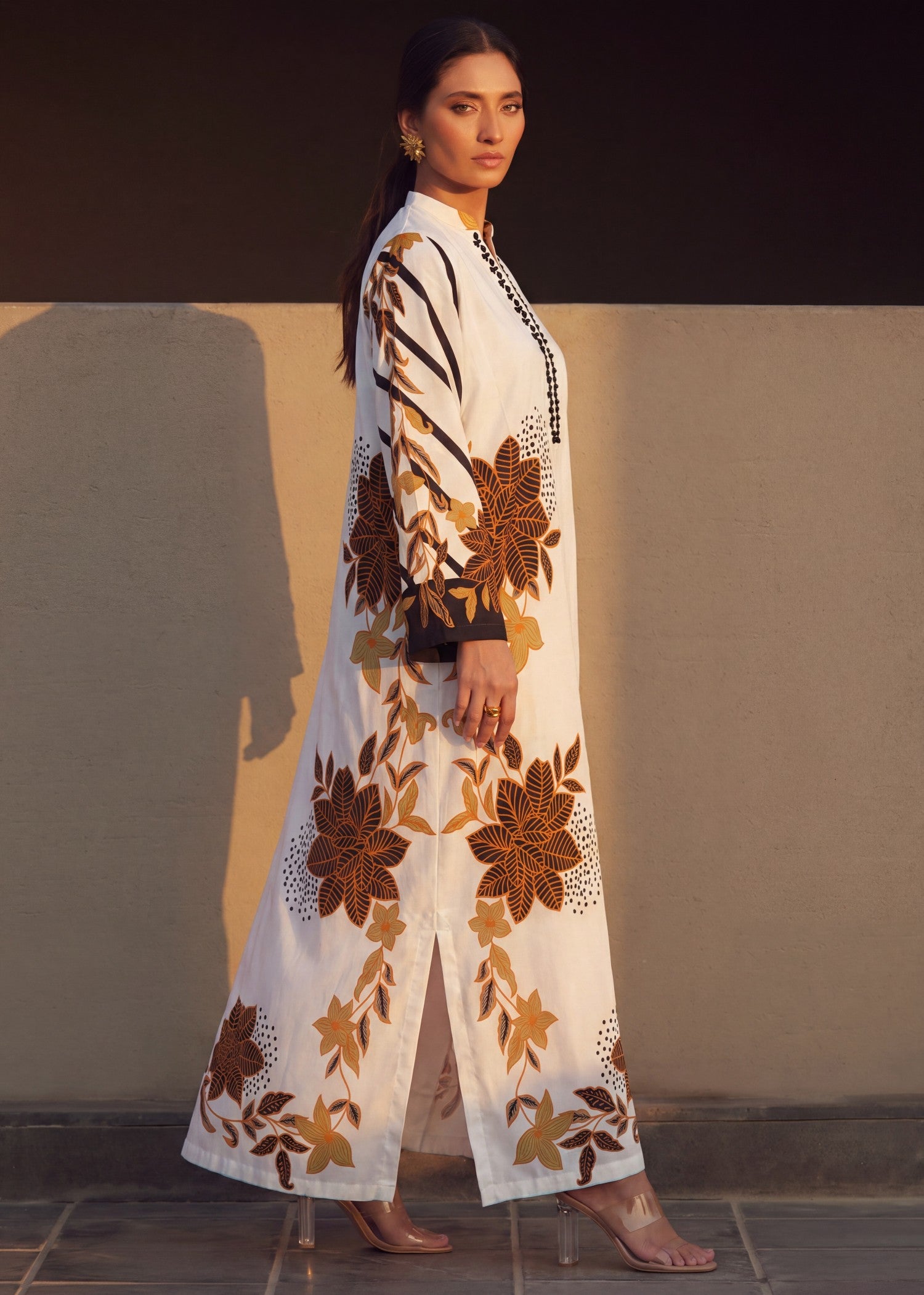 poly silk Kaftan in White