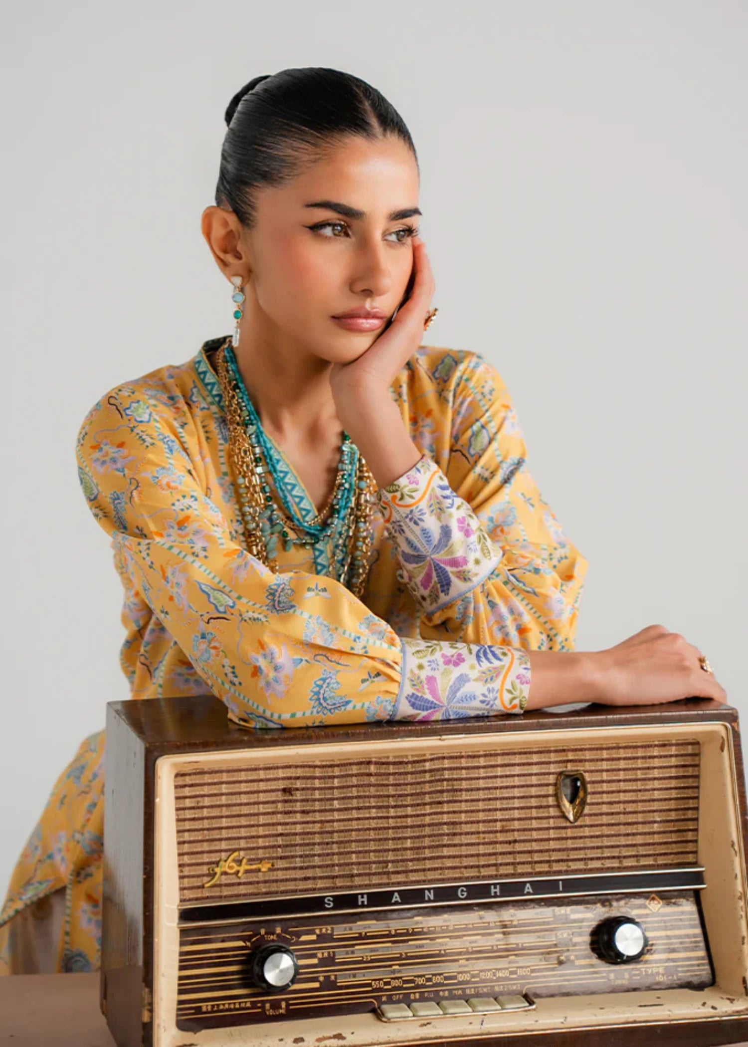 poly lawn Kurta Set in Mellow yellow